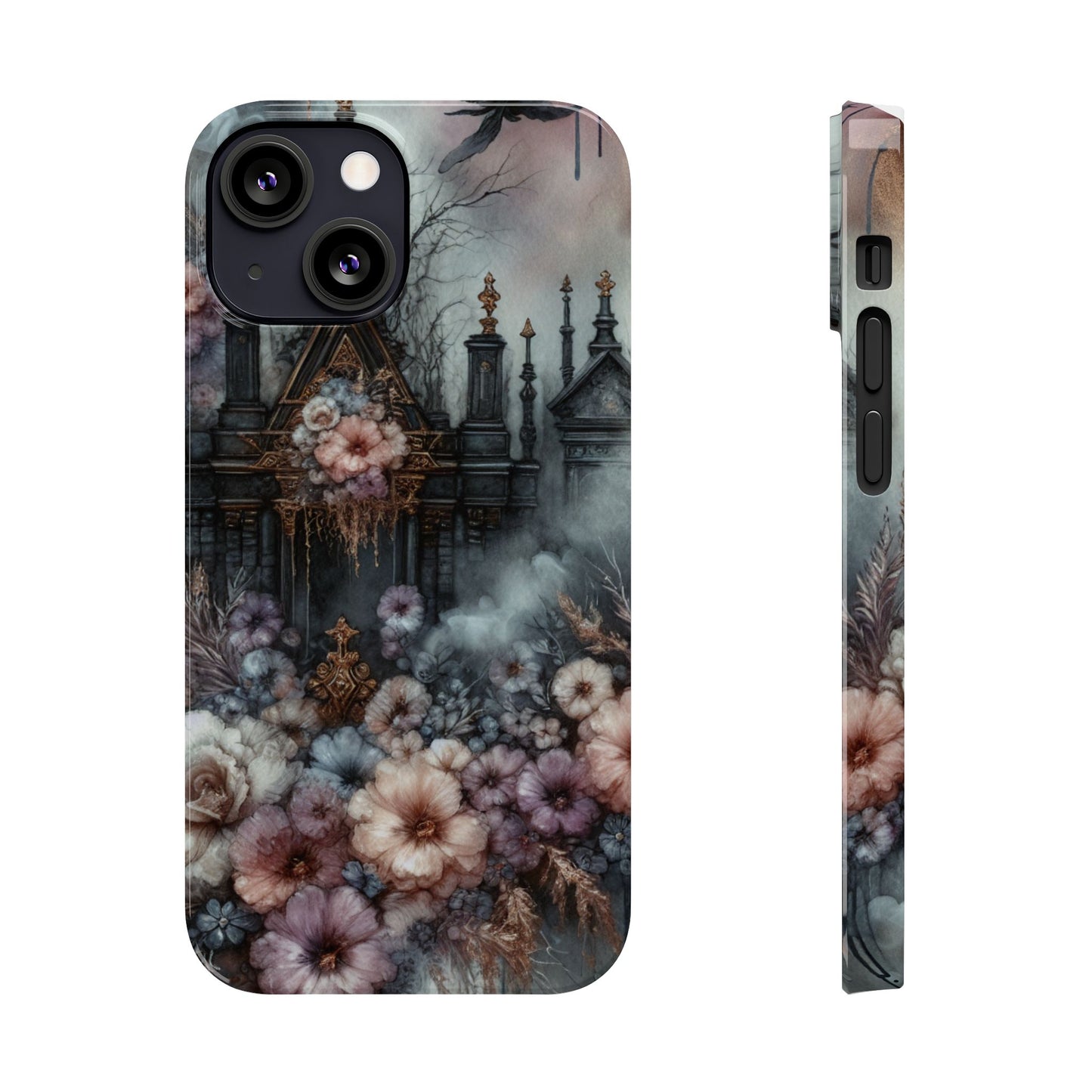 Gothic Floral Slim Phone Case, Dark Fantasy Phone Cover, Unique Flower Design, Phone Accessory for Halloween, Gift for Her