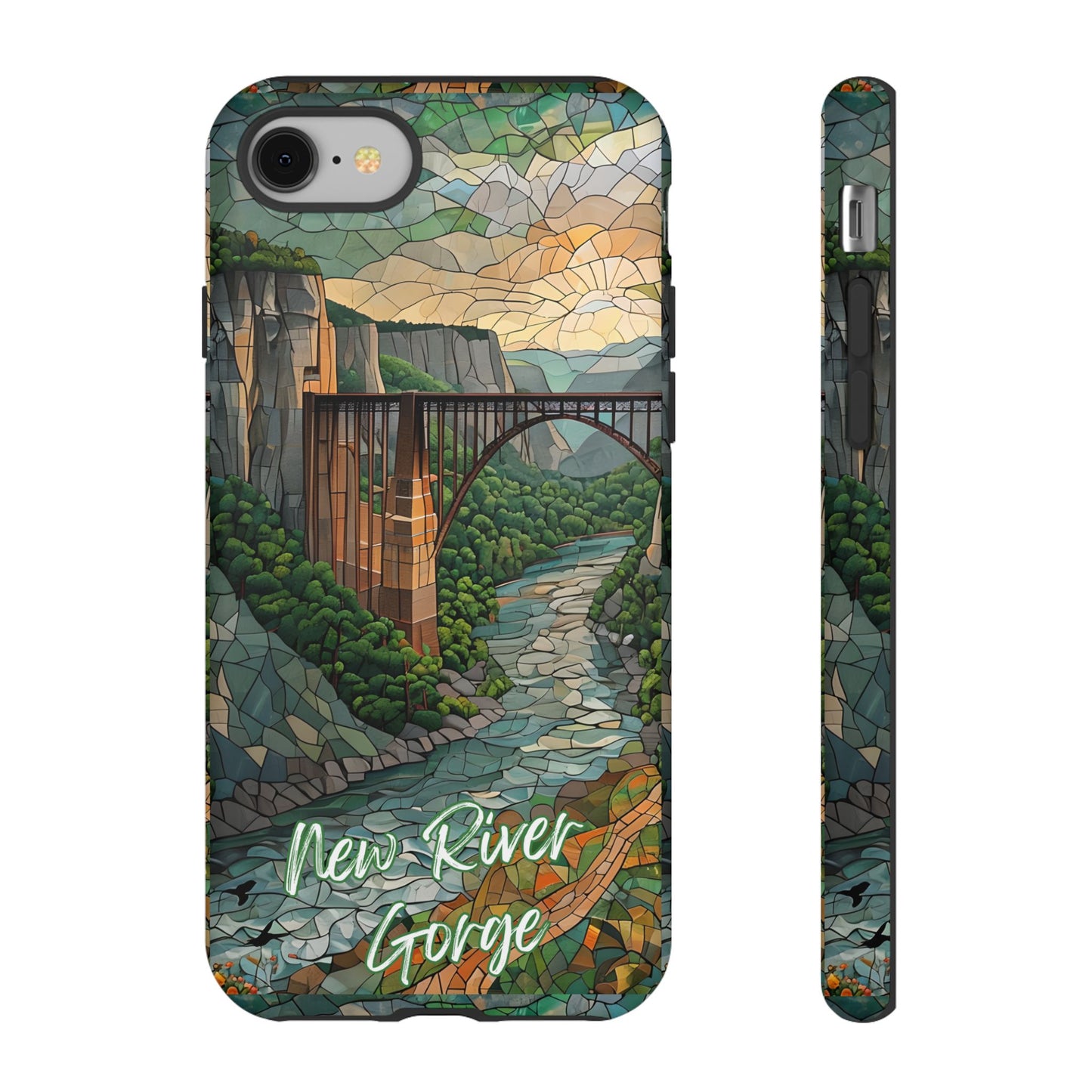 New River Gorge Mosaic Tough Phone Case, Mountain River Landscape Scenic Forest Aesthetic, Compatible with iPhone, Galaxy, and Google Phones