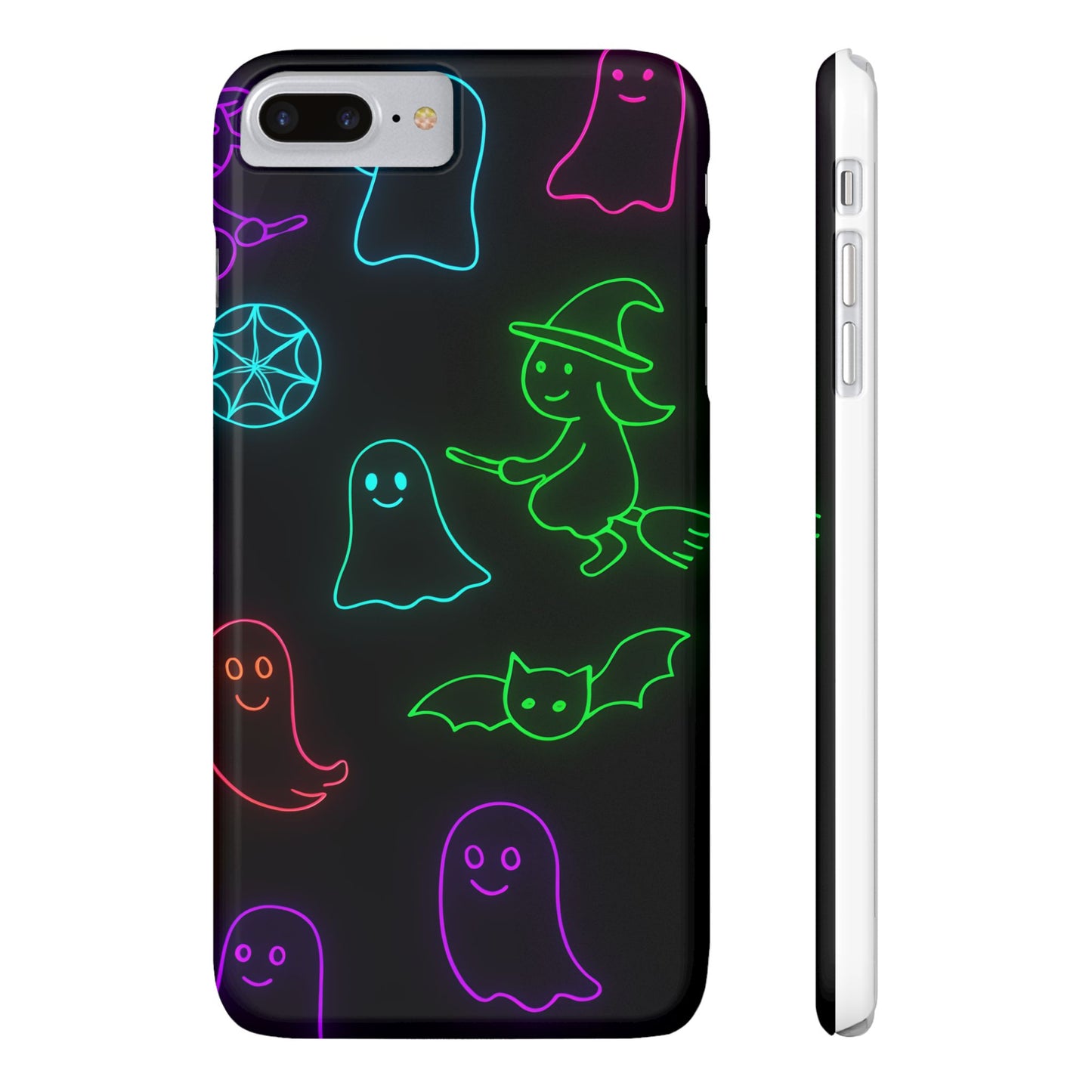 Neon Halloween Phone Case, Cute Ghost Witch Aesthetic Slim Phone Case, Compatible with iPhone, Galaxy, Google