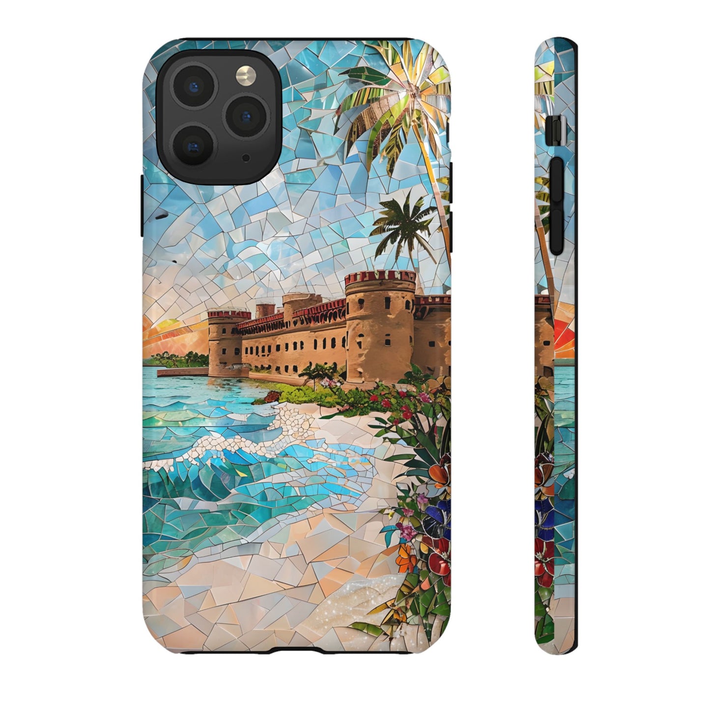 Dry Tortugas Mosaic Tough Phone Case - Tropical Island Art, Coastal Nature Aesthetic, Compatible with iPhone, Galaxy, and Google Phones