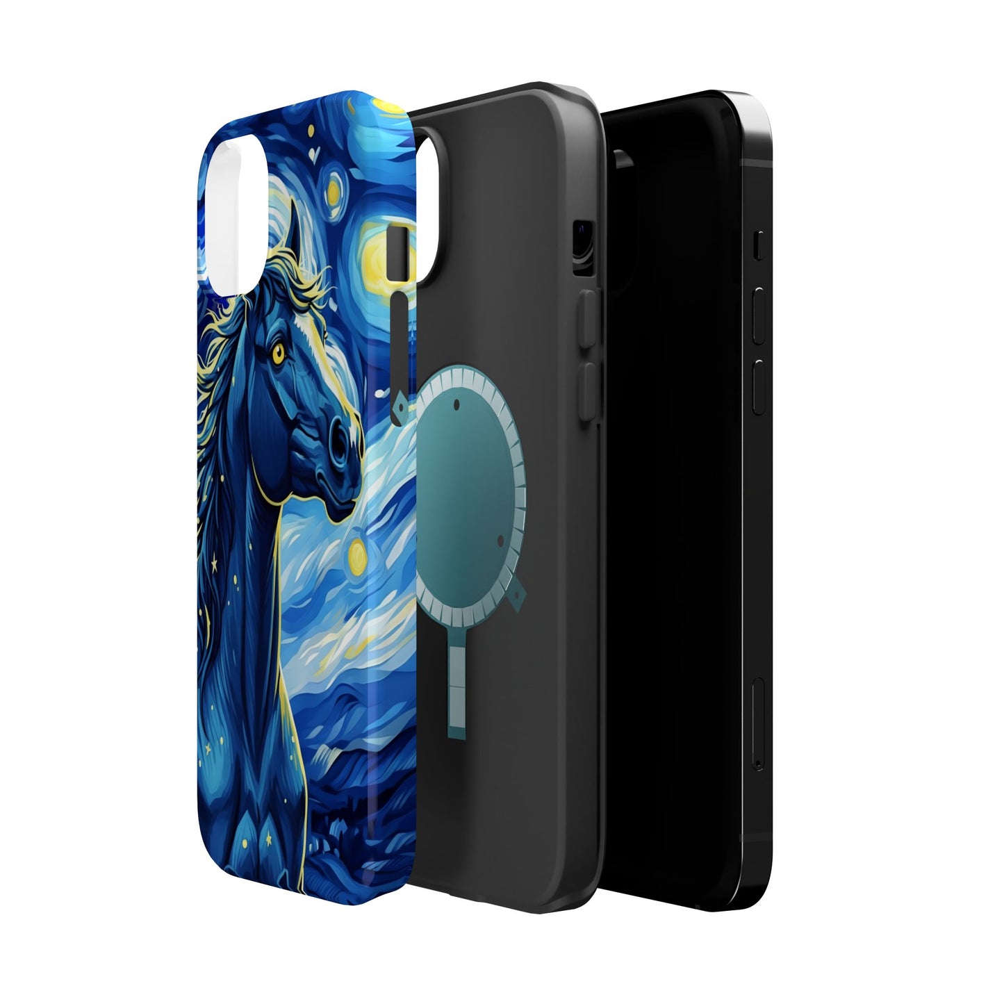 Year of the Horse Magnetic Phone Case Chinese Zodiac Blue Horse Art Design Compatible with iPhone 17 16 15 14 13