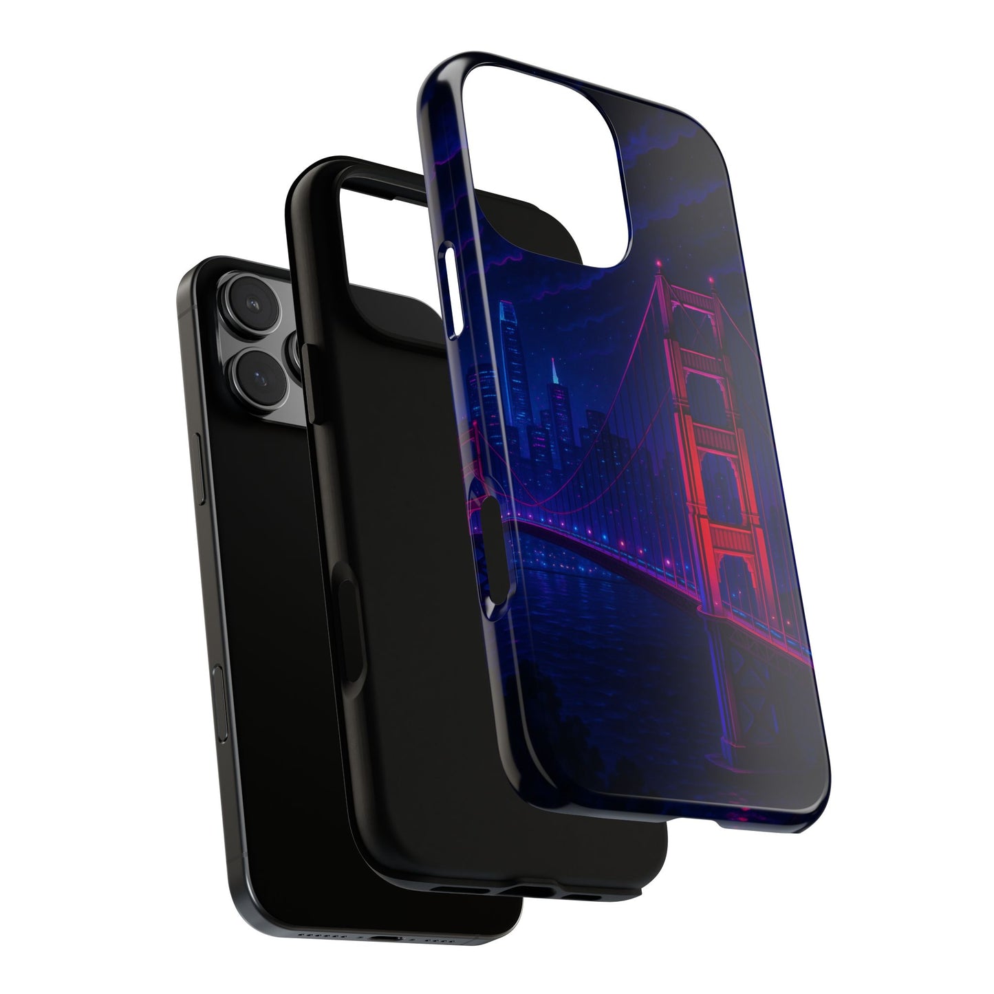 Cityscape Tough Phone Case, San Francisco Skyline Phone Cover, Neon Night Design Compatible with iPhone, Galaxy & Google