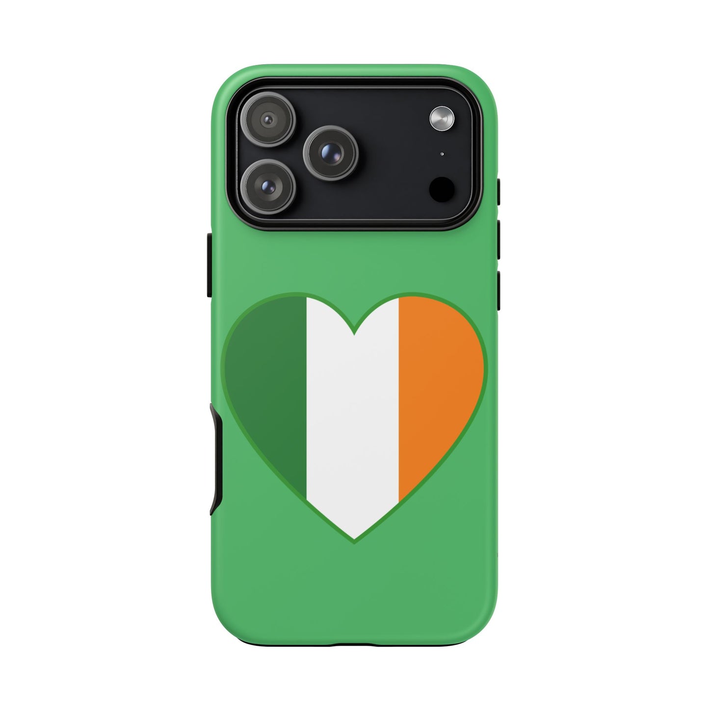 Tough Case Ireland Heart Flag Design Phone Cover Compatible with iPhone 17, 16, 15, 14, 13, Galaxy, Google, Green White Orange Irish Art