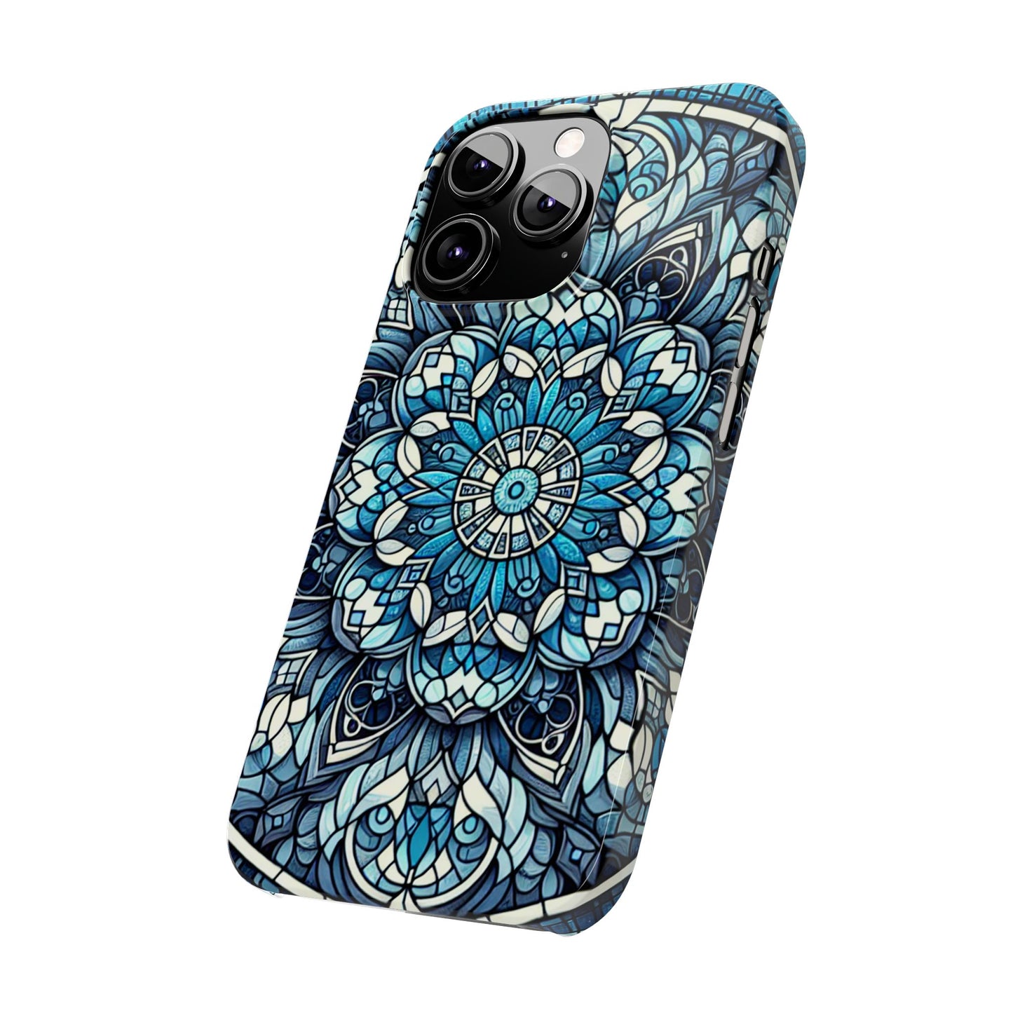 Decorative Slim Phone Case - Blue Mandala Design, Gift for Her, Phone Accessories, Boho Style, Unique Cell Phone Cover, Trendy Tech