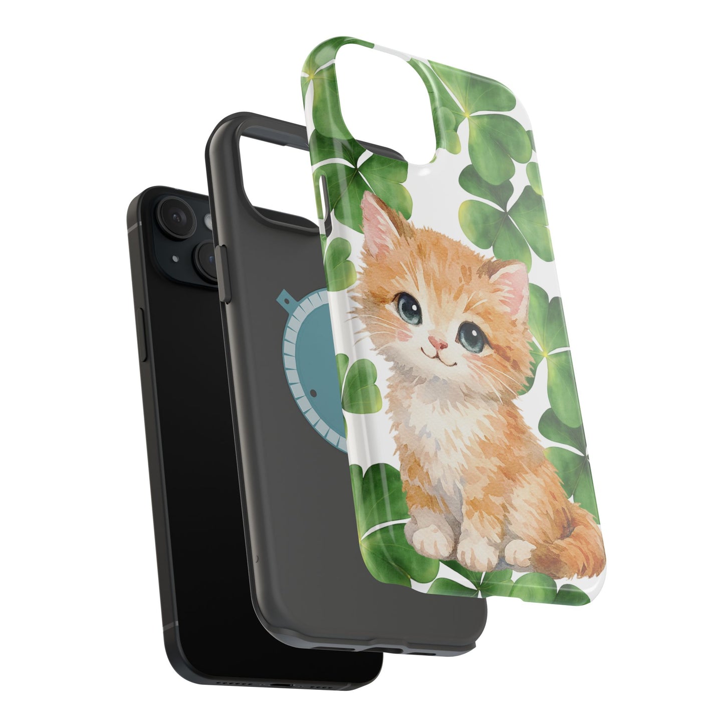 Ginger Kitten Magnetic Phone Case, St Patricks Day Cat Art with Shamrocks, Irish Cat Gift Compatible with iPhone 17, 16, 15, 14, 13