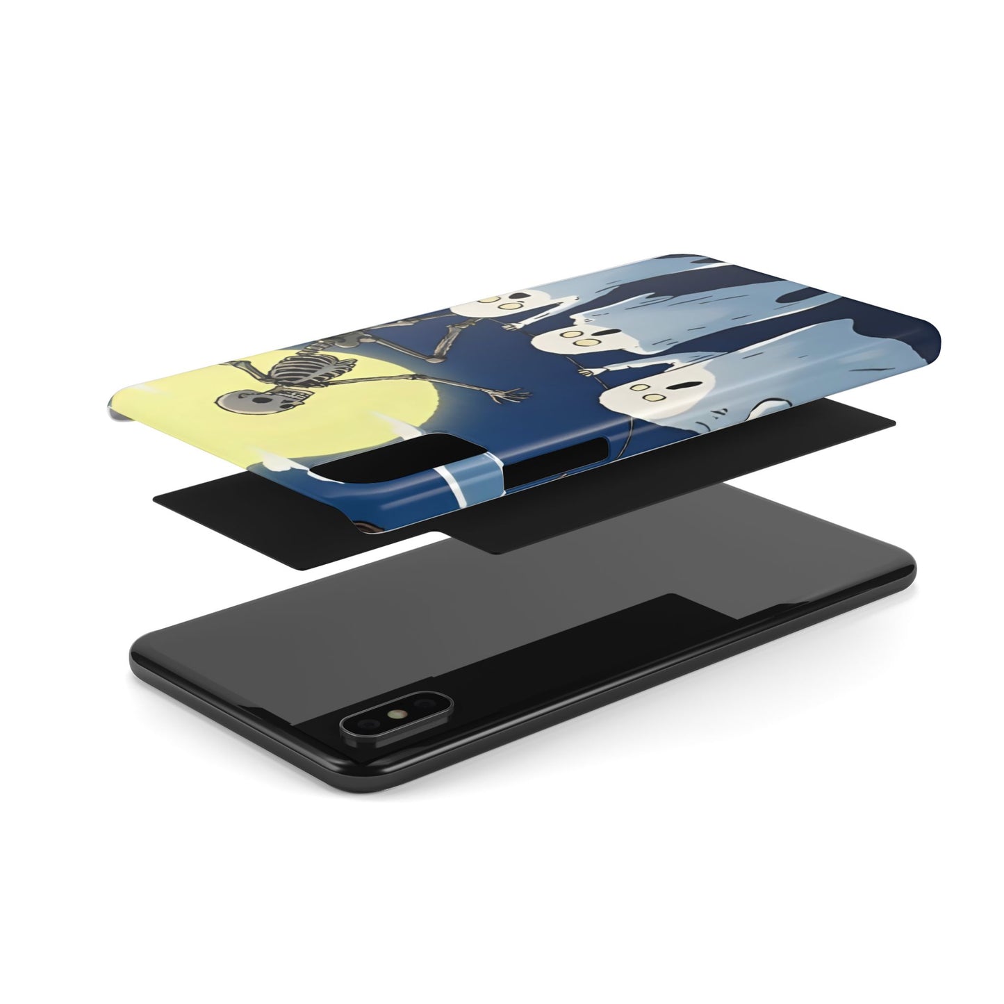 Jumping Skeleton Slim Phone Case - Halloween Aesthetic, Creepy Cute Ghost Cartoon Style, Compatible with iPhone, Galaxy, and Google Phones