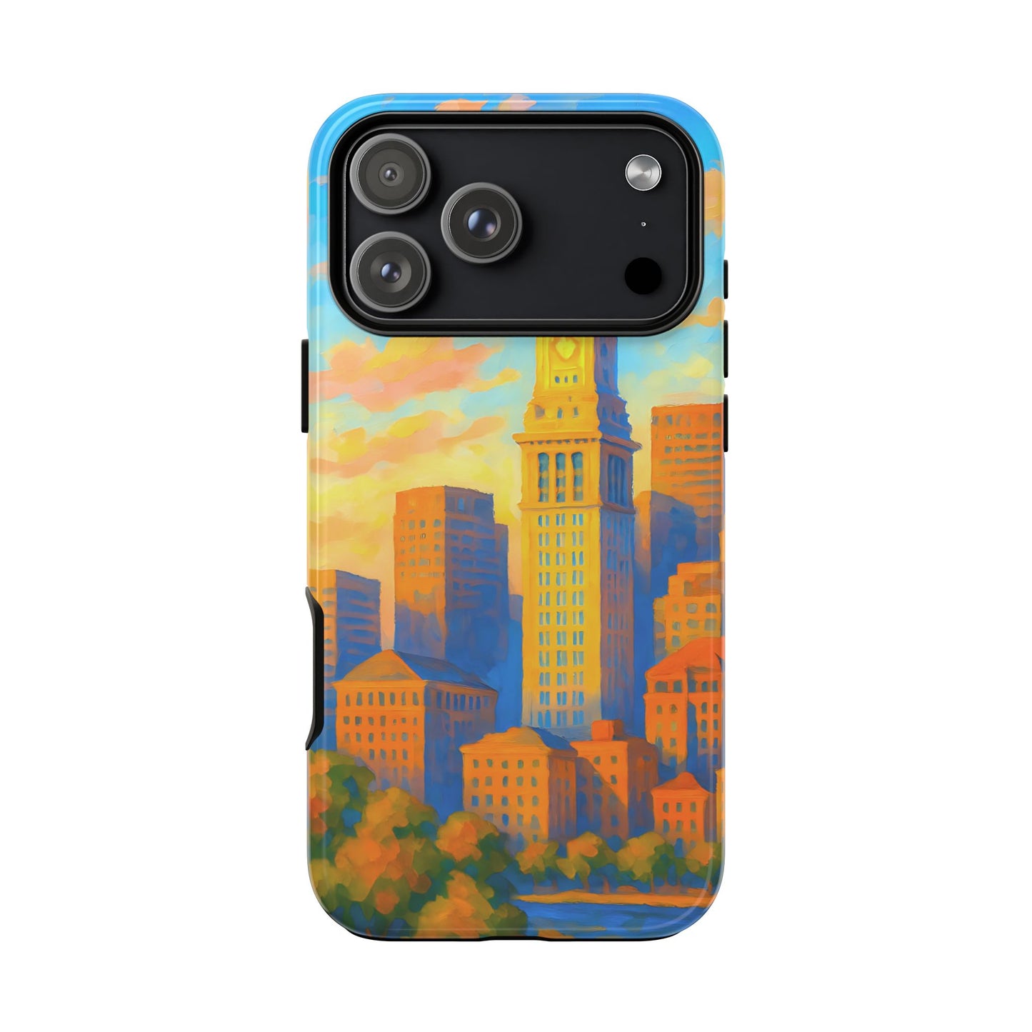 Cityscape Tough Phone Case, Boston Skyline Phone Cover, Sunset Glow Design Compatible with iPhone, Galaxy & Google