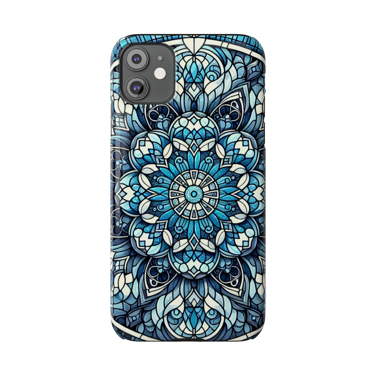 Decorative Slim Phone Case - Blue Mandala Design, Gift for Her, Phone Accessories, Boho Style, Unique Cell Phone Cover, Trendy Tech