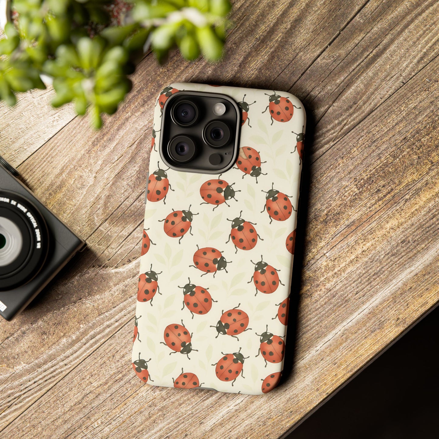 Ladybug Tough Phone Case - Cute Insect Aesthetic, Nature-Inspired Pattern Art, Compatible with iPhone, Galaxy, and Google Phones