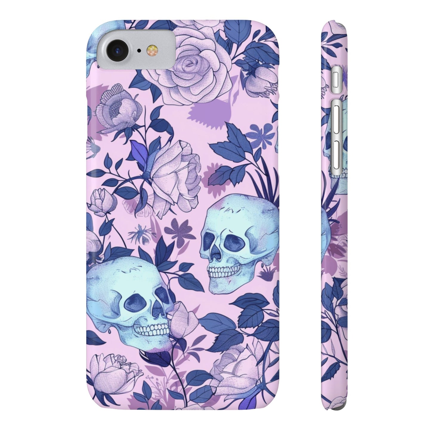 Floral Skull Slim Phone Case - Aesthetic, Trendy, Gift for Goth Lovers, Unique Phone Accessories, Floral Print, Halloween Decor