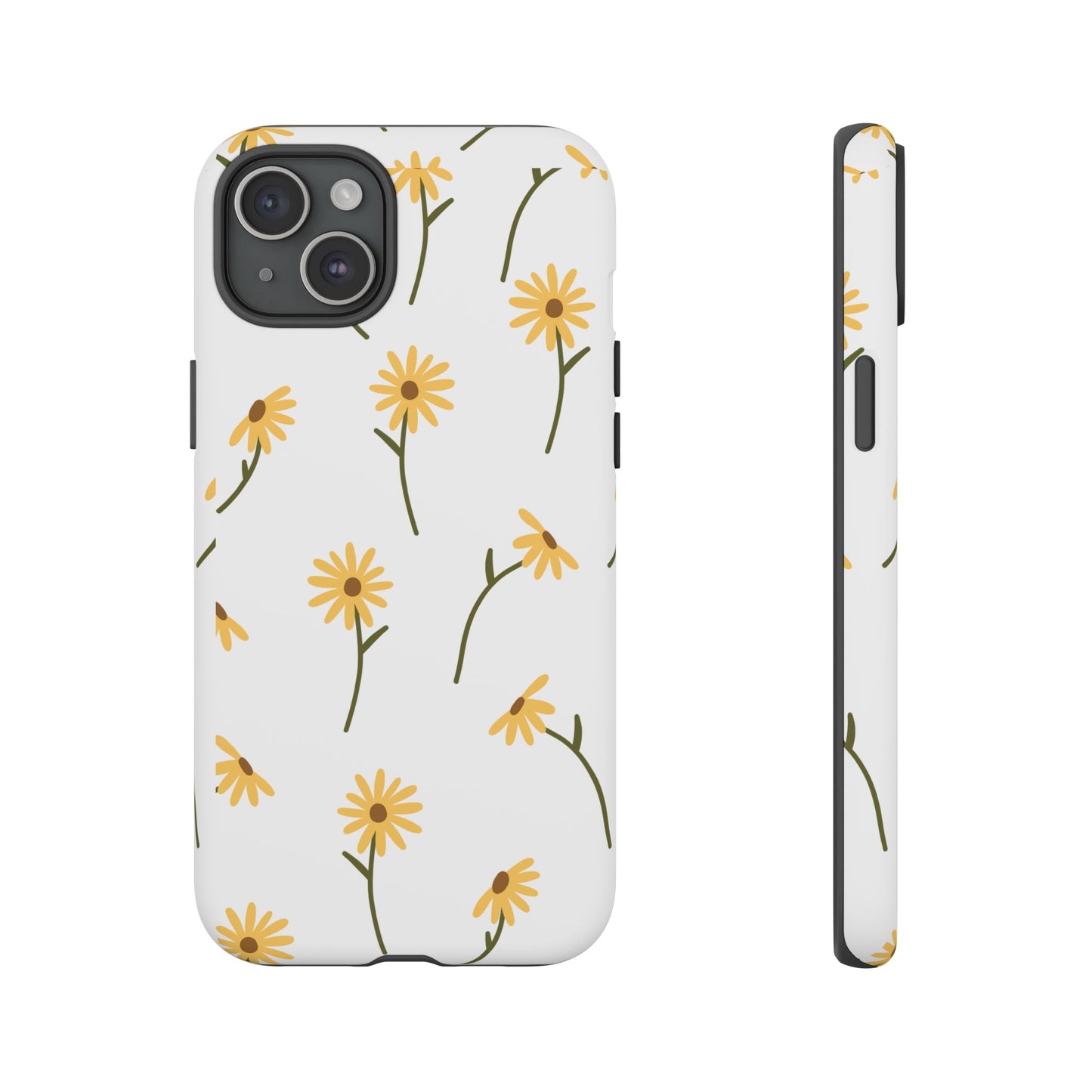 Sunflower Floral Tough Phone Case - Minimal Daisy-Inspired Print, Simple Botanical Aesthetic, Compatible with iPhone, Galaxy, and Google