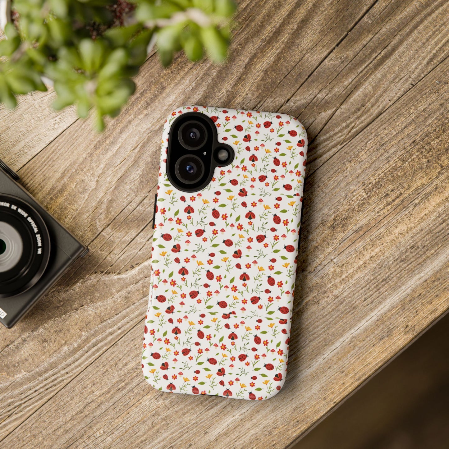 Ladybug Tough Phone Case - Cute Insect Aesthetic, Nature-Inspired Pattern Art, Compatible with iPhone, Galaxy, and Google Phones
