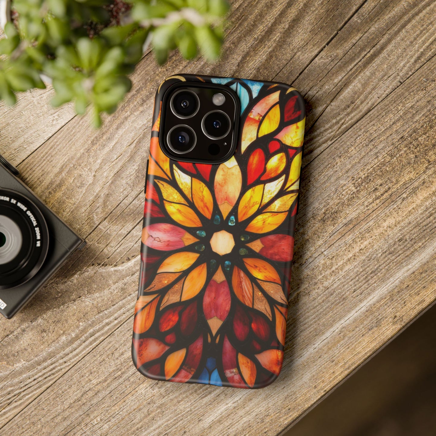 Stained Glass Mandala Phone Case Boho Floral Design compatible with iPhone 16 Pro Max Plus 15 14 13 12 11 X Samsung, Pixel- Protective Cover