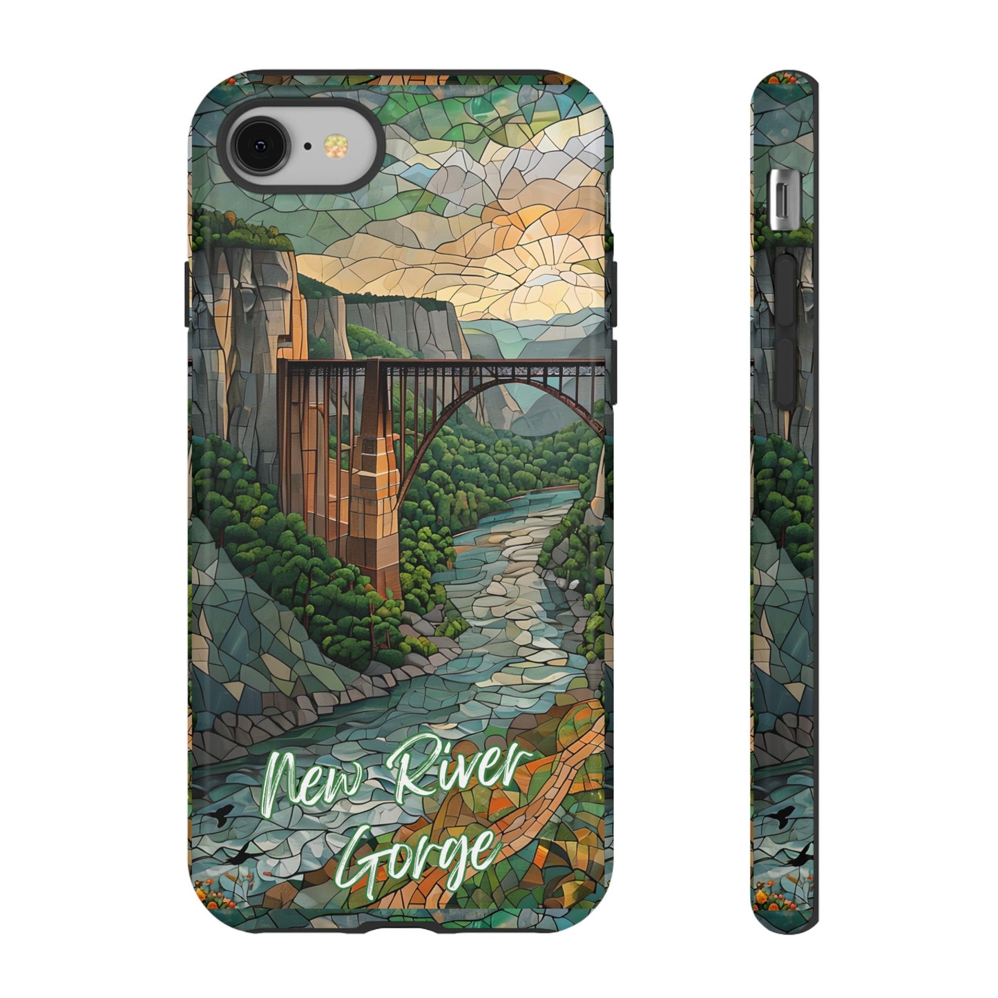 New River Gorge Mosaic Tough Phone Case, Mountain River Landscape Scenic Forest Aesthetic, Compatible with iPhone, Galaxy, and Google Phones