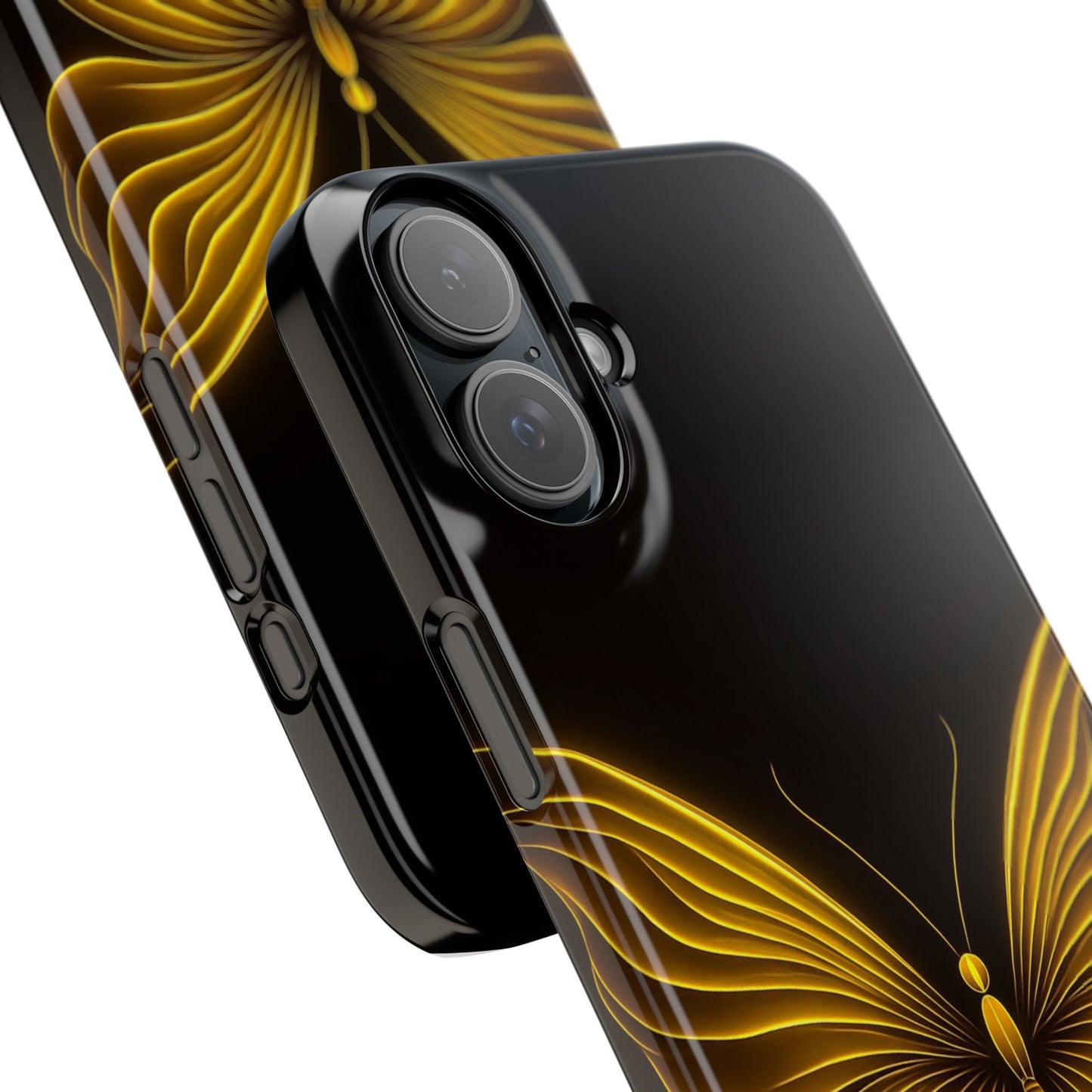 Golden Butterfly Phone Case, Elegant Insect Art, Black Aesthetic Slim Phone Case Compatible with iPhone, Galaxy, Google