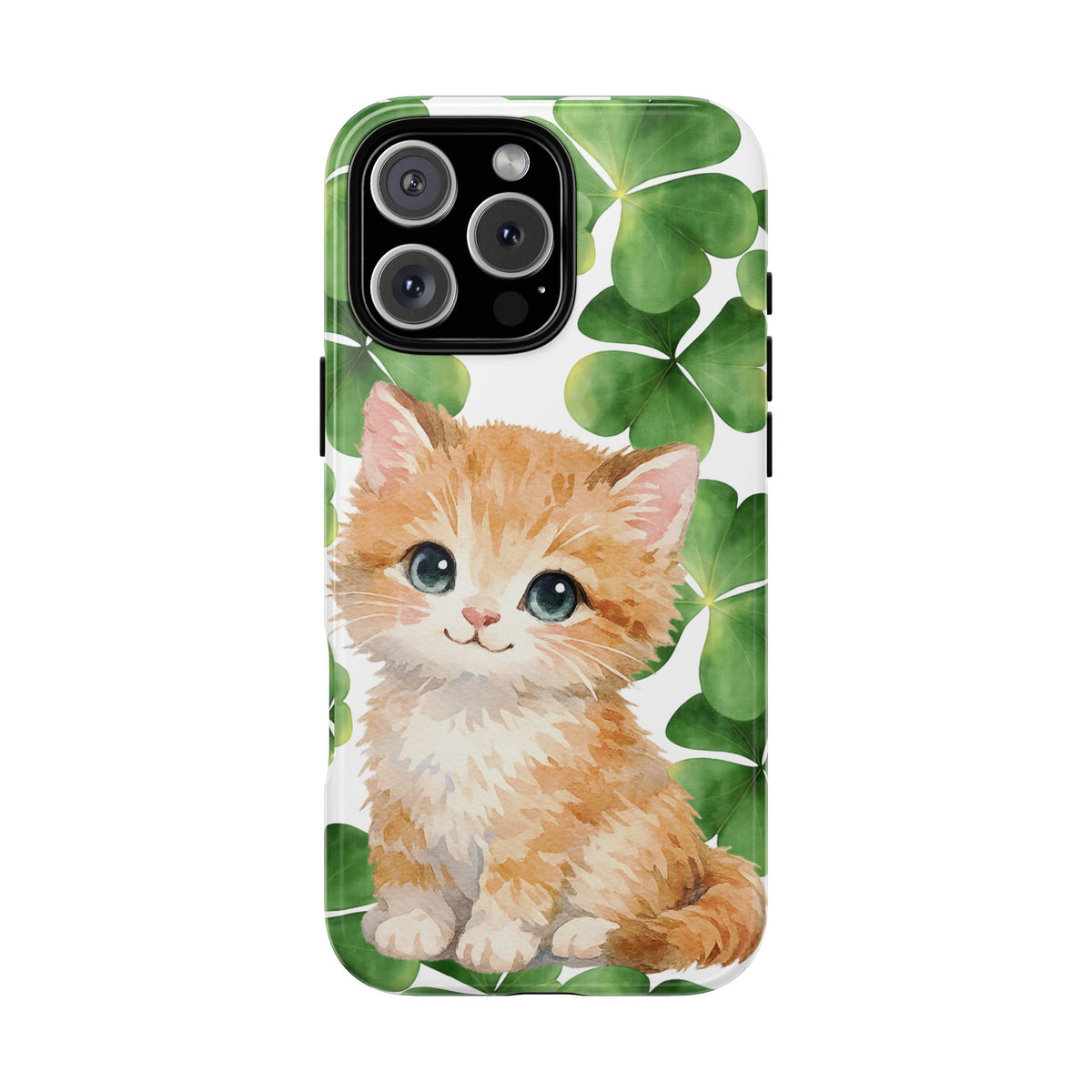 Ginger Kitten Tough Phone Case, St Patricks Day Cat Art with Shamrocks, Cute Irish Cat Gift Compatible with iPhone Galaxy Google