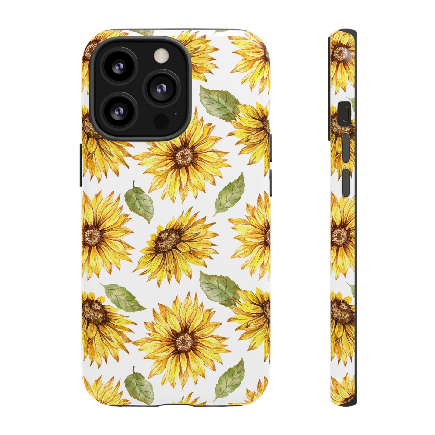 Sunflower Floral Tough Phone Case - Watercolor Botanical Print, Bright Nature Aesthetic, Compatible with iPhone, Galaxy, and Google Phones