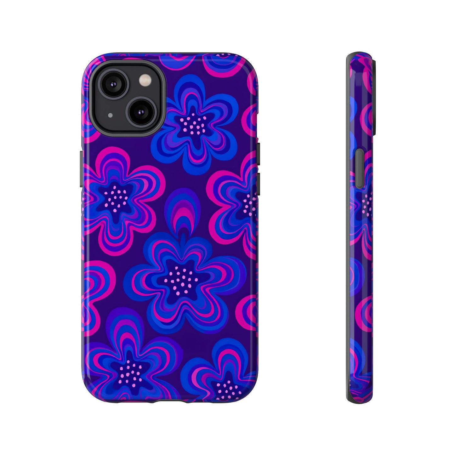 Retro Swirl Flower Tough Phone Case - Groovy Psychedelic Floral Pattern, Funky Vintage Aesthetic, Compatible with iPhone, Galaxy, and Google