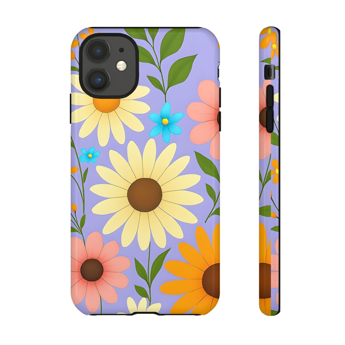 Minimal Daisy Flower Tough Phone Case - Retro Coquette Floral Print, Cute Soft Aesthetic, Compatible with iPhone, Galaxy, and Google Phones