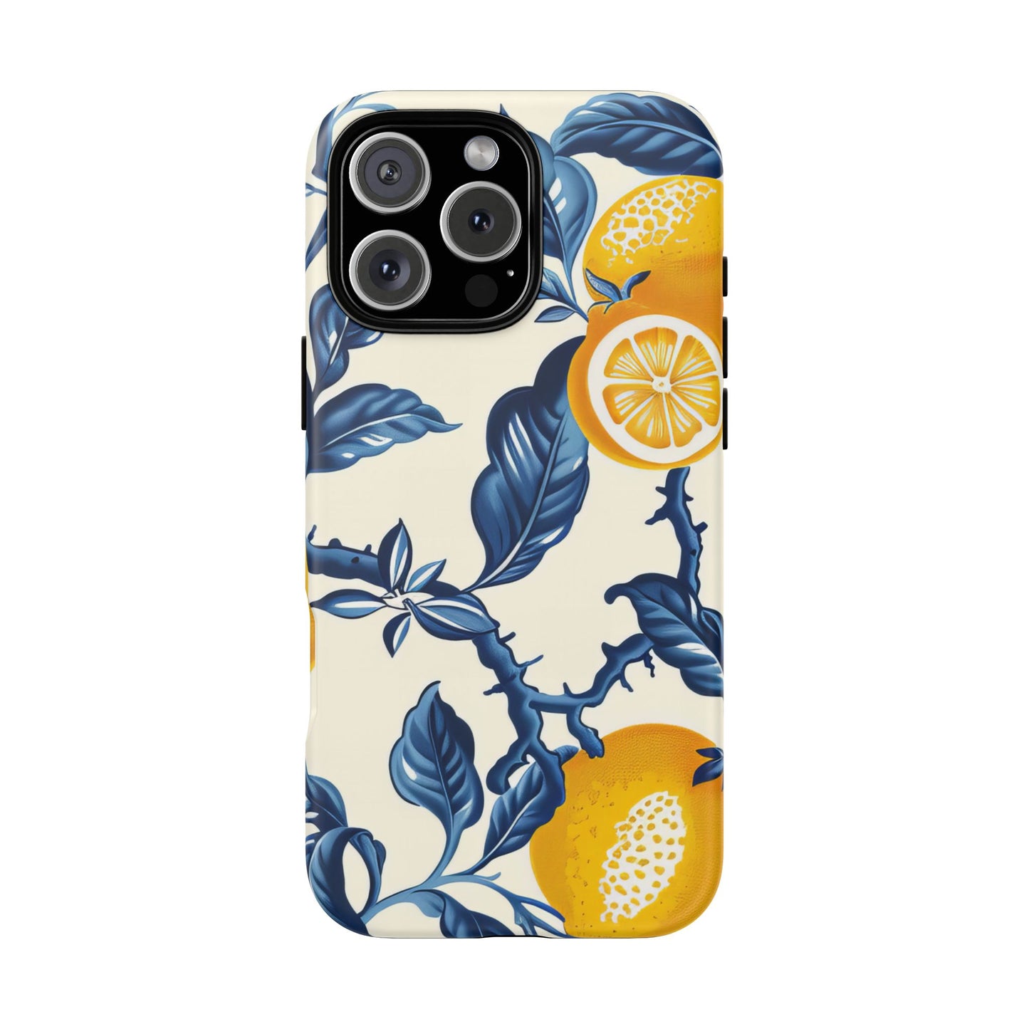 Chic Mediterranean Lemon Phone Case, Elegant Gift for Mom or Sister, Tough Case Compatible with iPhone 16 pro plus 15 14 13 12 11 10 9 8 X