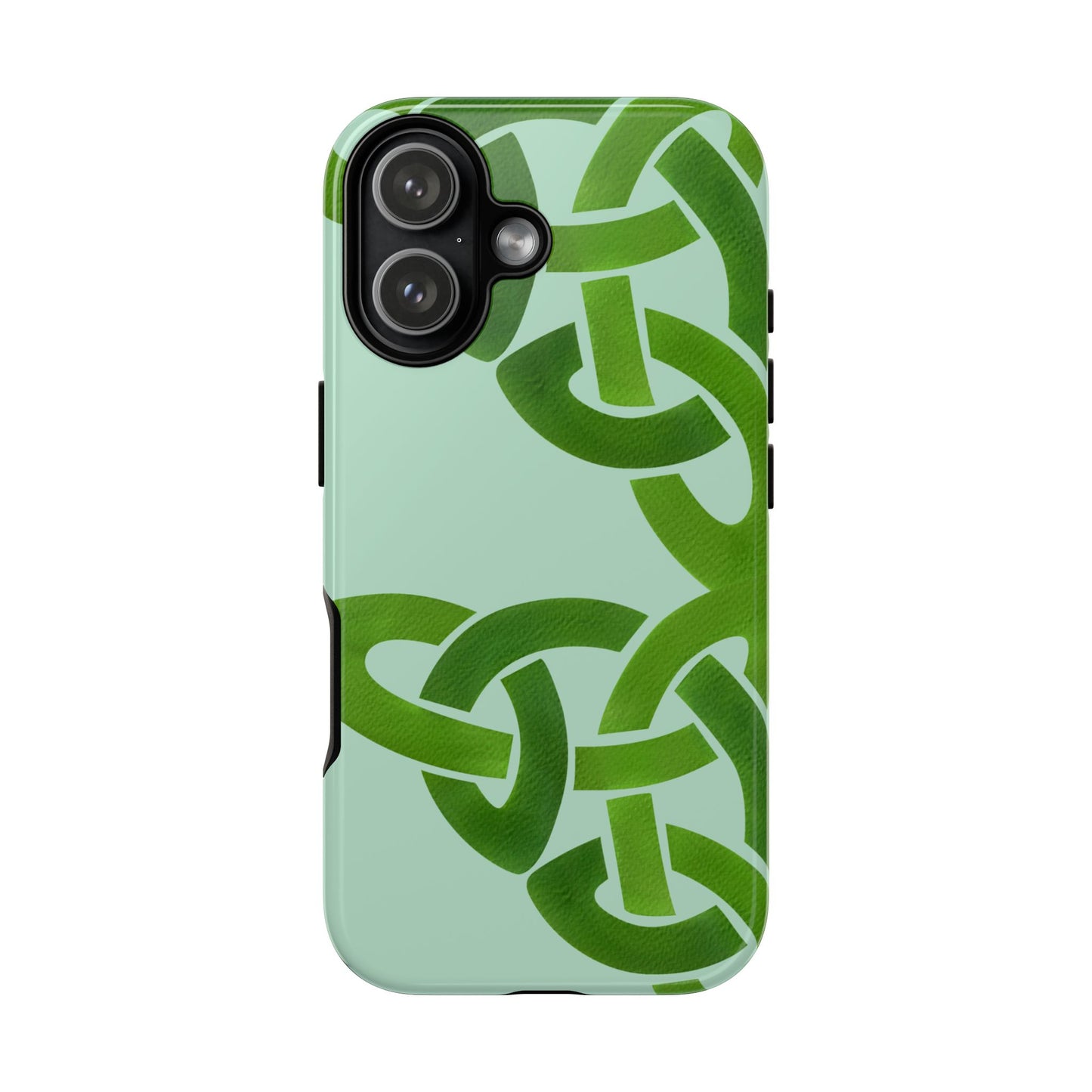 Tough Case Celtic Knot Light Green Pattern Phone Cover Compatible with iPhone 17, 16, 15, 14, 13, Galaxy, Google, Irish Heritage Design