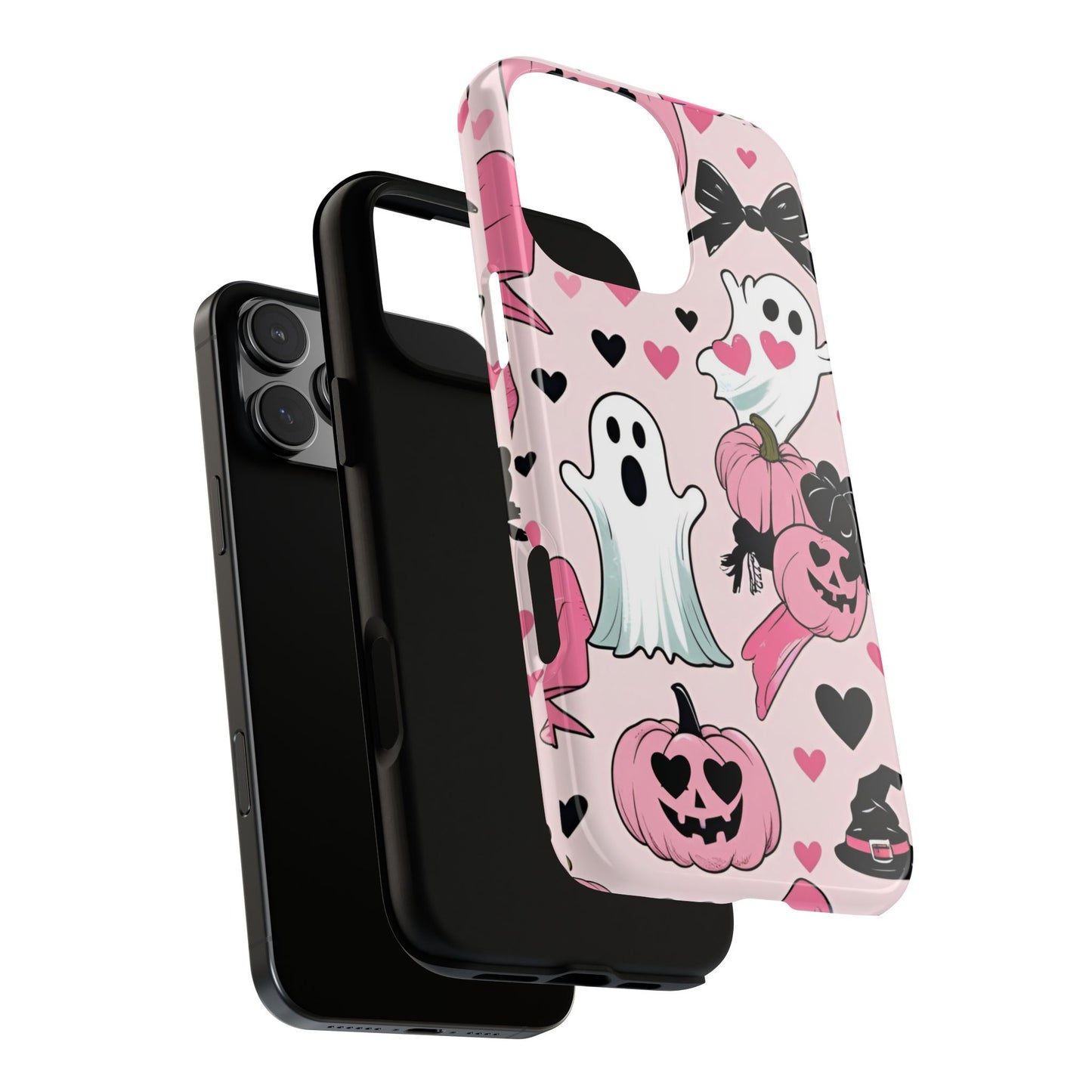 Summerween White Ghosts Phone Case, Coquette bows, hearts Phone Cover, Cute Halloween Aesthetic Case, Pink Bow Glam Girl Accessory