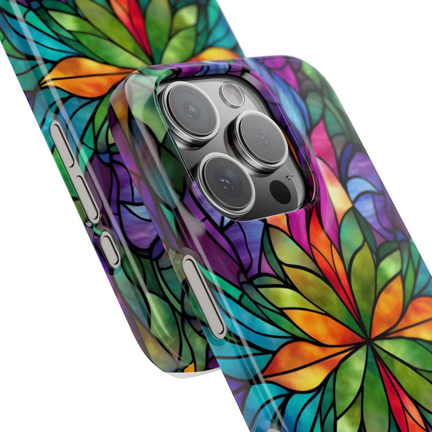 Vibrant Floral Slim Phone Cases, Colorful Cell Phone Cover, Stained Glass Design, Unique Gift for Her, Artistic Accessories, Phone Case