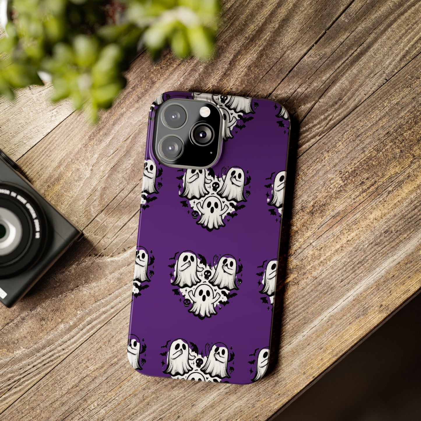 Cute Ghost Heart Slim Phone Case, Creepy Cute Spooky Heart Print, Goth Coquette Aesthetic Spooky Accessories, Halloween Gift Case