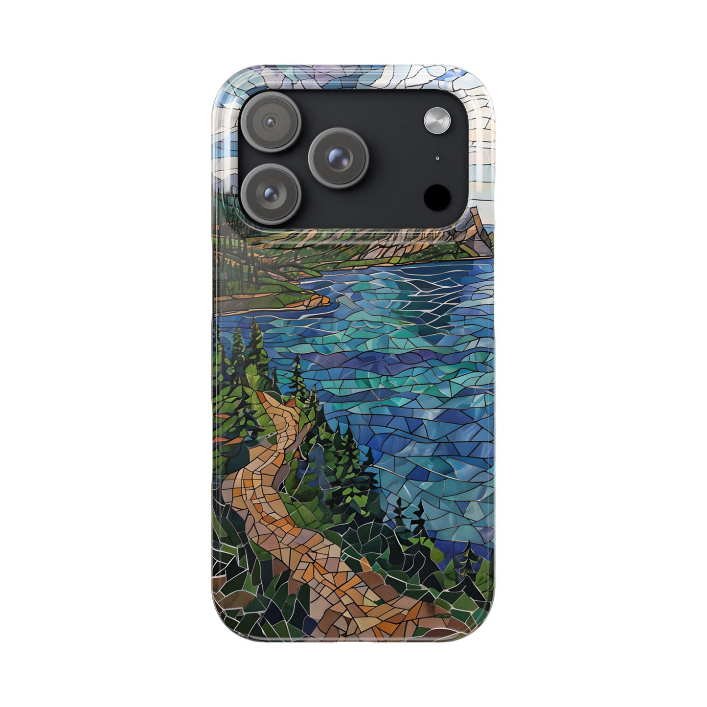 Isle Royale Mosaic Slim Phone Case, Remote Island Wilderness Art, Great Lakes Nature Aesthetic, Eco-Friendly Phone Accessory