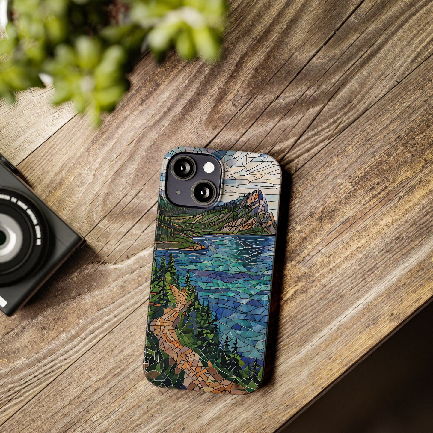 Isle Royale Mosaic Slim Phone Case, Remote Island Wilderness Art, Great Lakes Nature Aesthetic, Eco-Friendly Phone Accessory