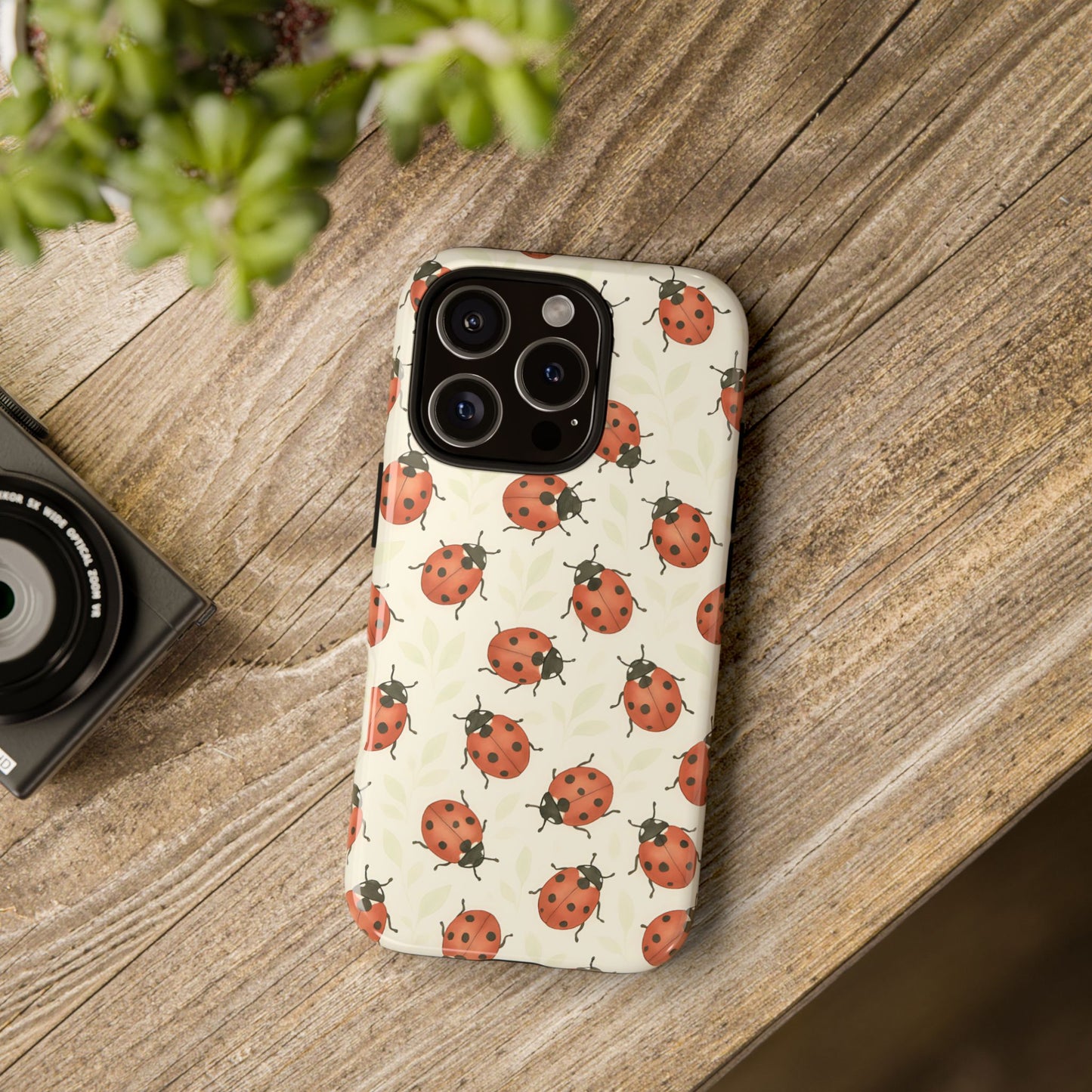 Ladybug Tough Phone Case - Cute Insect Aesthetic, Nature-Inspired Pattern Art, Compatible with iPhone, Galaxy, and Google Phones