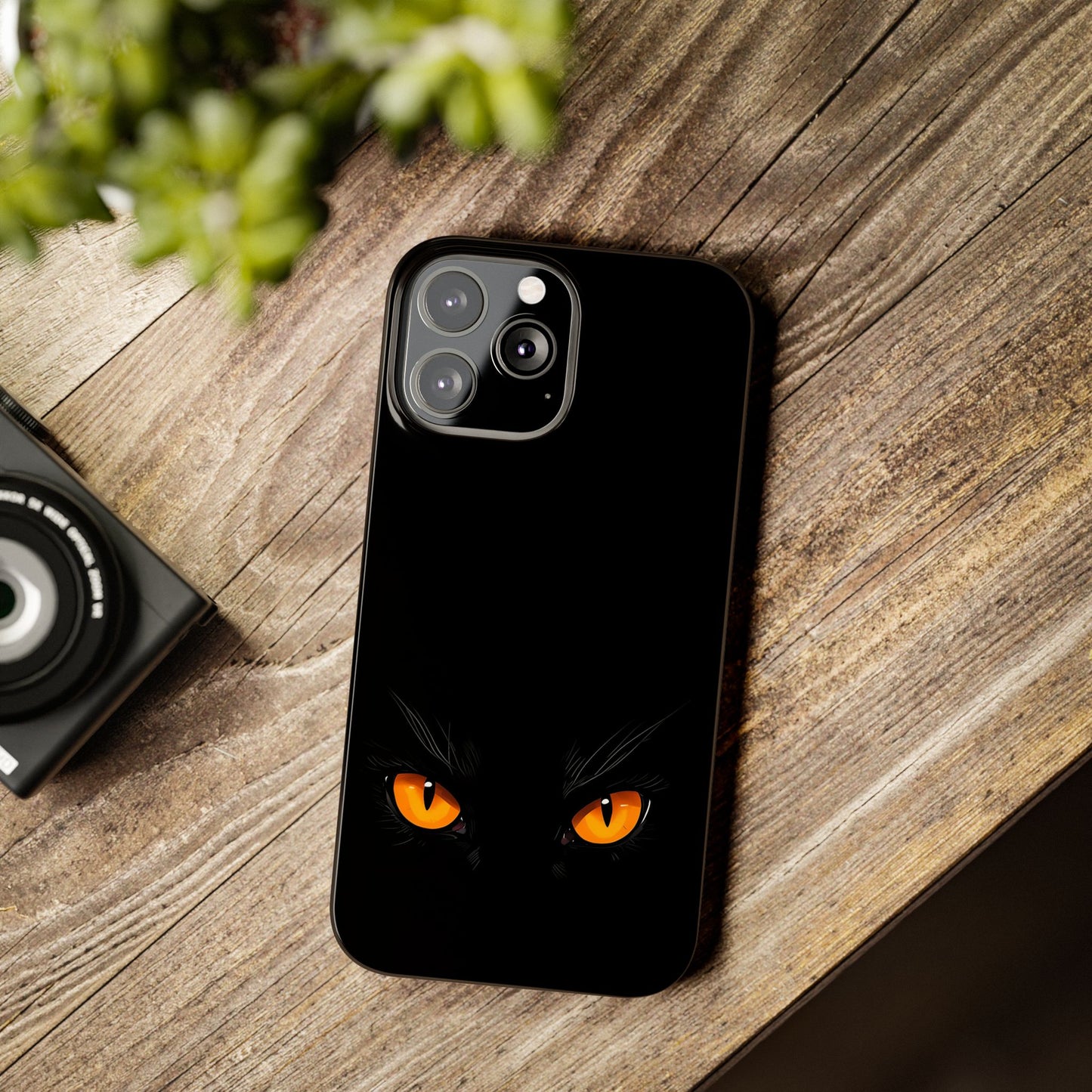 Black Cat Slim Phone Case - Gothic Halloween Aesthetic, Subtle Spookycore Aesthetic, Compatible with iPhone, Galaxy, and Google Phones