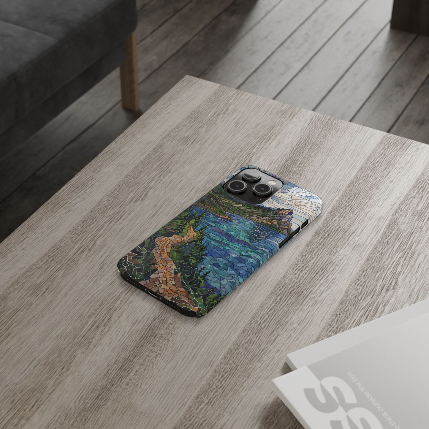 Isle Royale Mosaic Slim Phone Case, Remote Island Wilderness Art, Great Lakes Nature Aesthetic, Eco-Friendly Phone Accessory