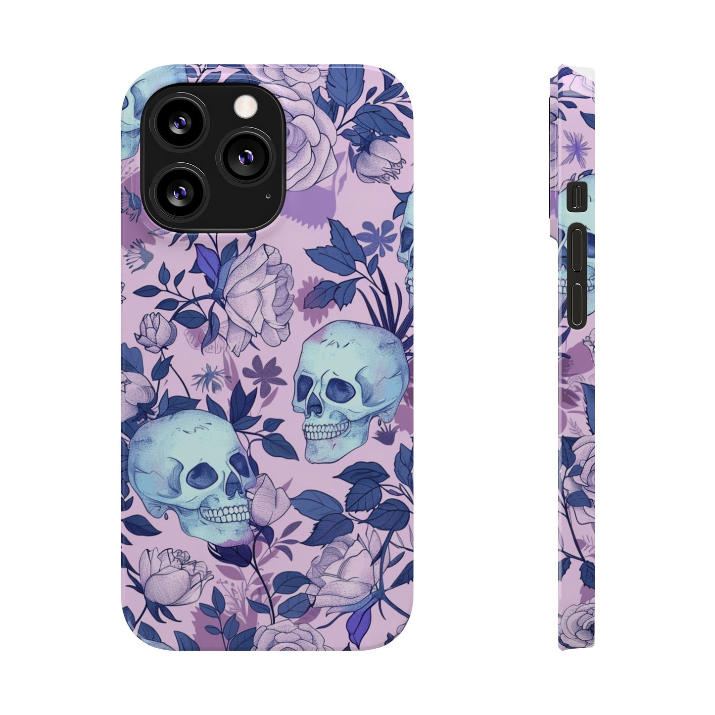 Floral Skull Slim Phone Case - Aesthetic, Trendy, Gift for Goth Lovers, Unique Phone Accessories, Floral Print, Halloween Decor