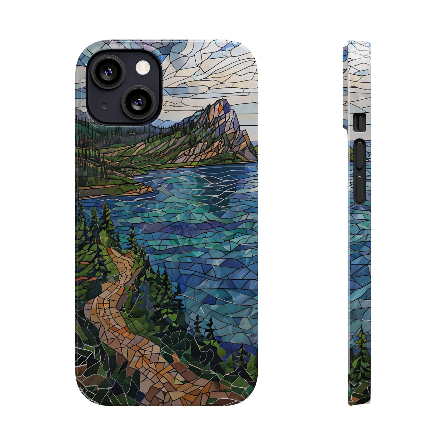 Isle Royale Mosaic Slim Phone Case, Remote Island Wilderness Art, Great Lakes Nature Aesthetic, Eco-Friendly Phone Accessory