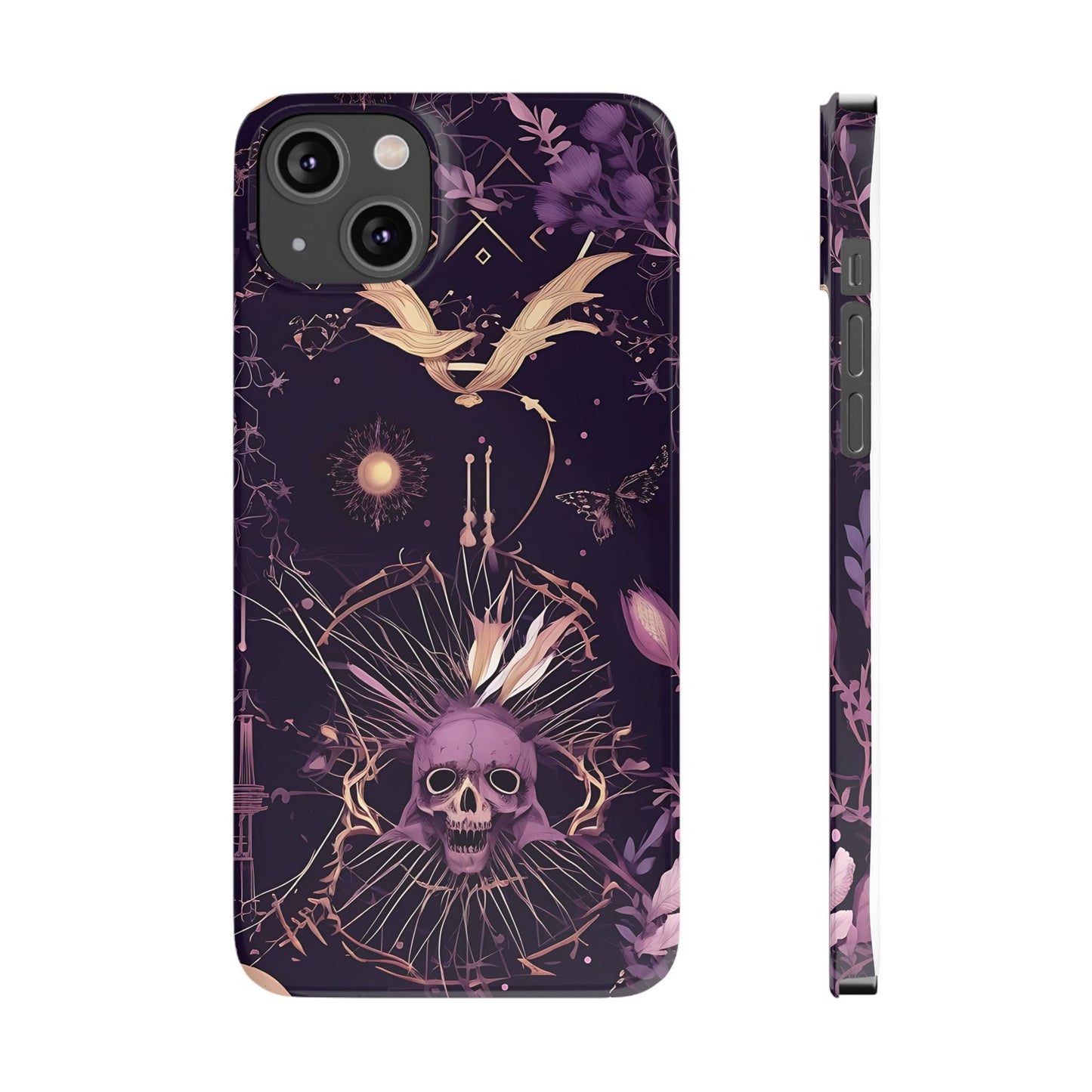 Gothic Floral Slim Phone Cases, Ghostly Style Mobile Cover, Dark Aesthetic Gift, Unique Protective Case, Perfect for Halloween