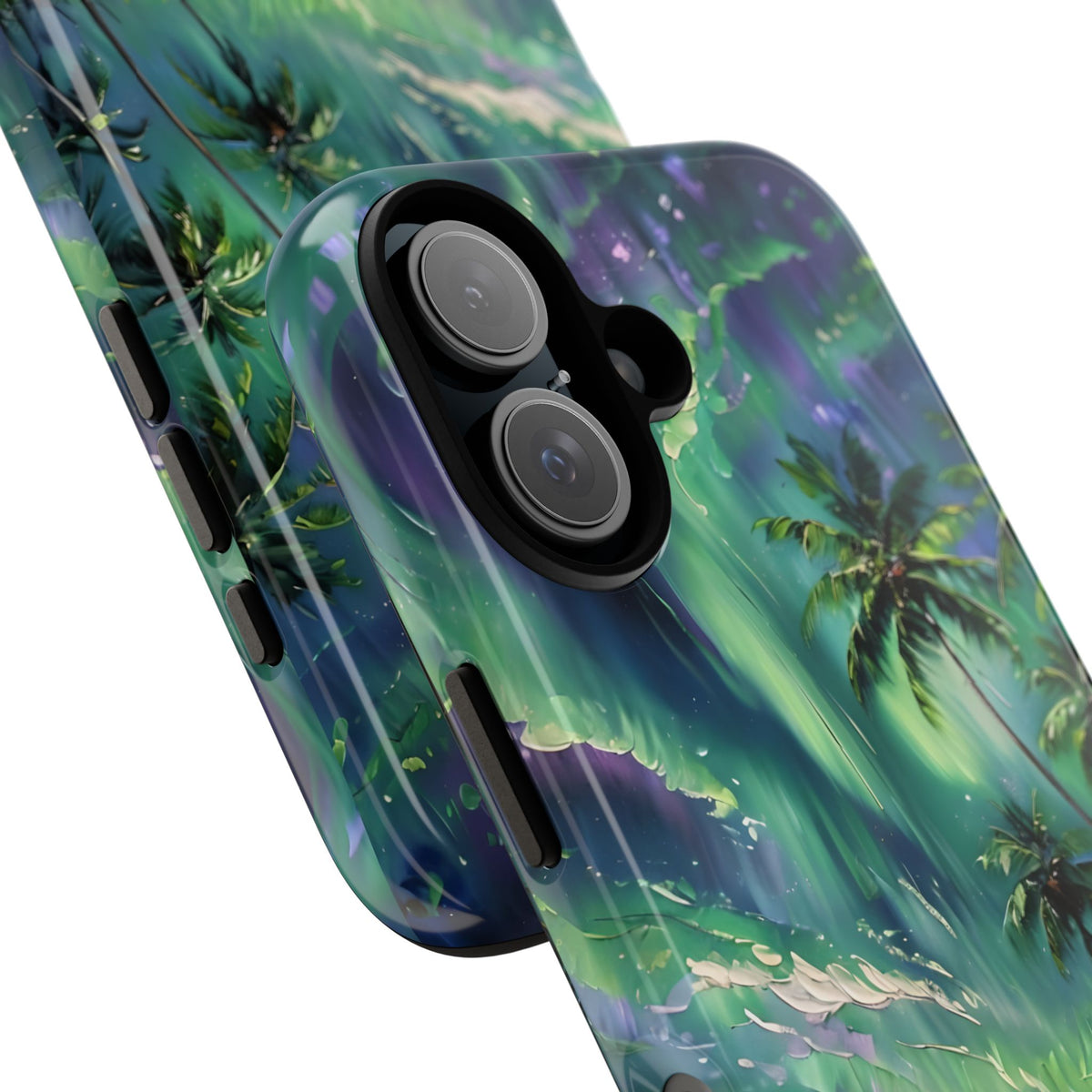 Tropical Beach Scenery Tough Phone Case, Oil Painting, Northern Lights Compatible with iPhone 17, 16, 15, 14, 13, Galaxy, Google
