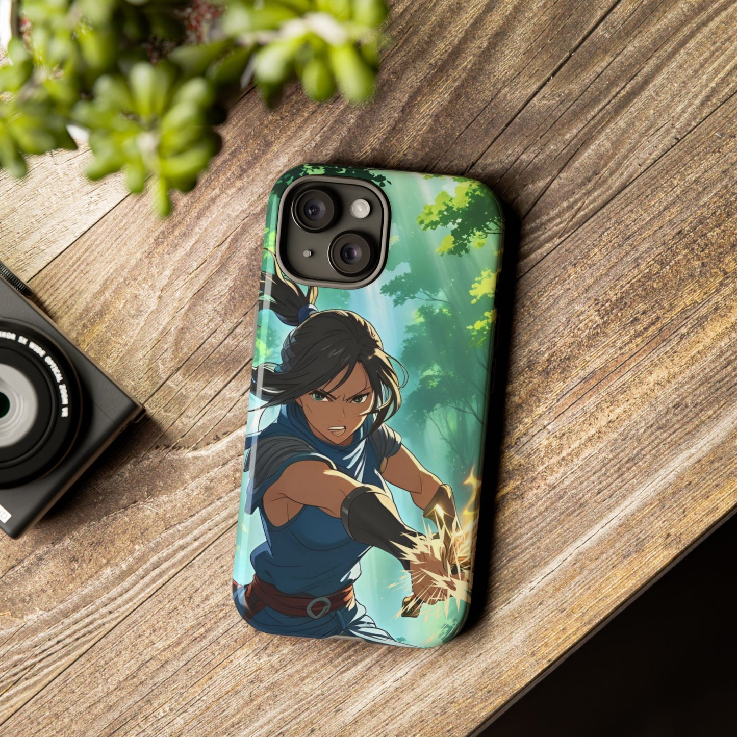 Anime Warrior Girl Tough Phone Case - Japanese Action Aesthetic, Fierce Heroine Design, Compatible with iPhone, Galaxy, and Google Phones