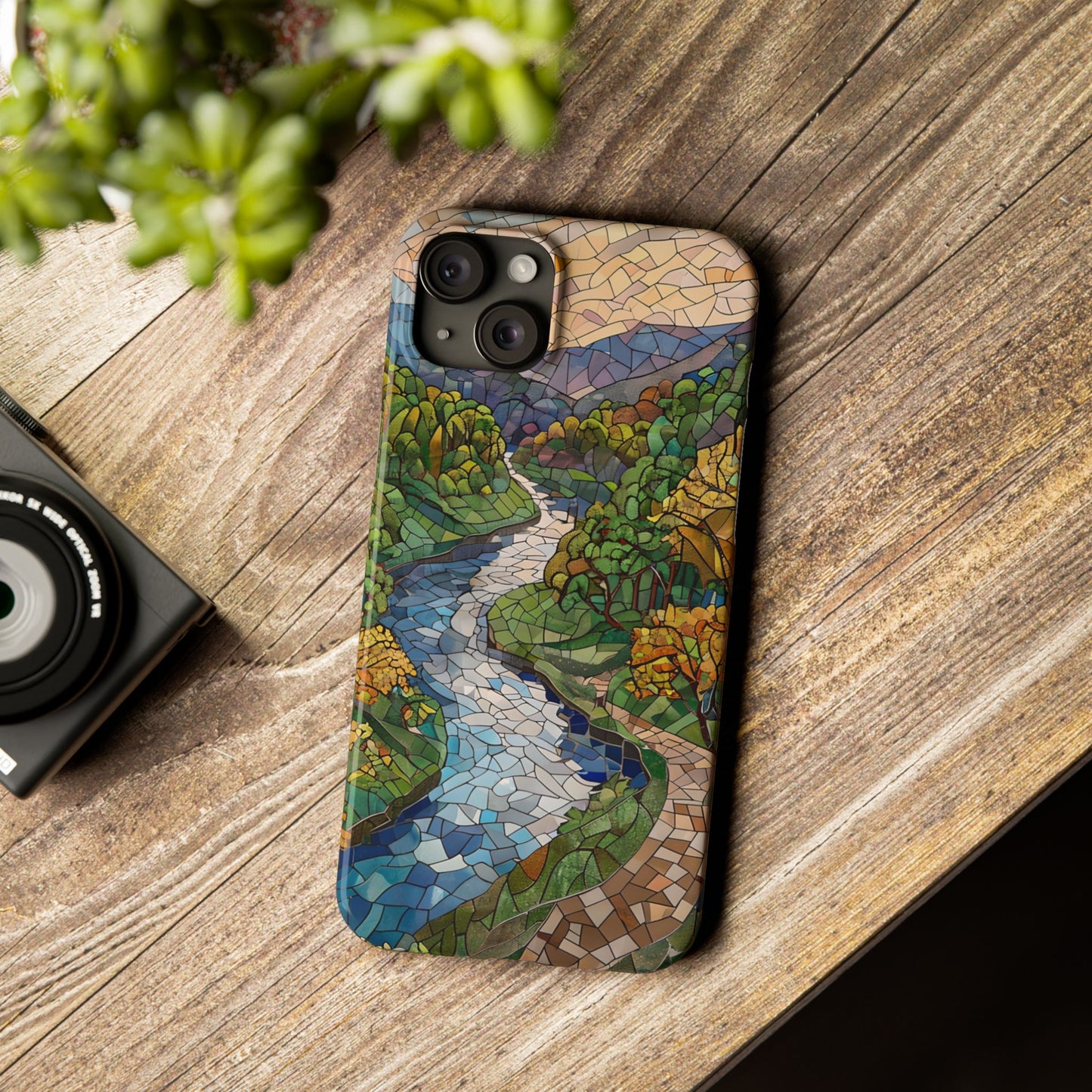 Cuyahoga Valley Mosaic Slim Phone Case, Midwest Forest Art, Scenic Nature Aesthetic, Unique Gift for Nature Lovers