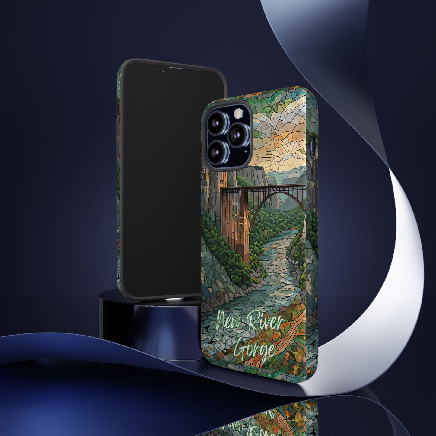New River Gorge Mosaic Tough Phone Case, Mountain River Landscape Scenic Forest Aesthetic, Compatible with iPhone, Galaxy, and Google Phones