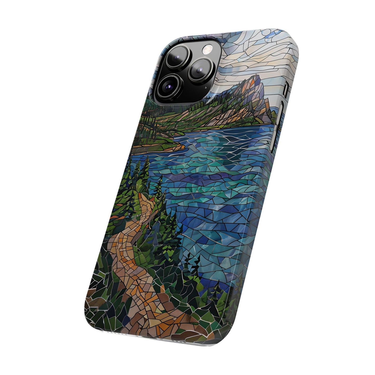 Isle Royale Mosaic Slim Phone Case, Remote Island Wilderness Art, Great Lakes Nature Aesthetic, Eco-Friendly Phone Accessory