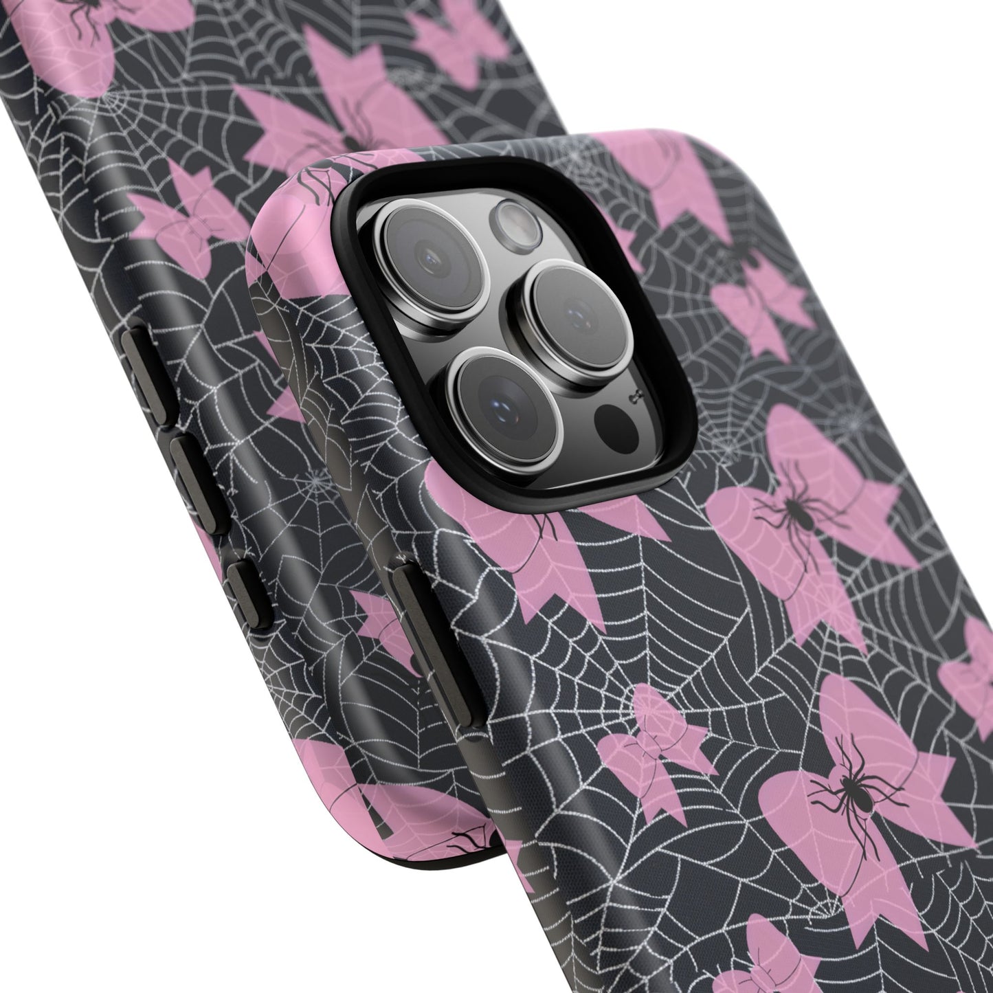 Pink Spider Bow Phone Case, Goth Coquette Spiderweb Phone Cover Creepy Cute Halloween Aesthetic Case Spooky Glam Girl Accessory for Alt Fans