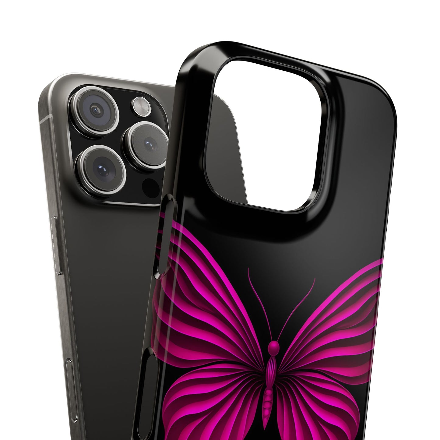 Pink Butterfly Phone Case, Elegant Insect Art, Black Aesthetic Slim Phone Case Compatible with iPhone, Galaxy, Google