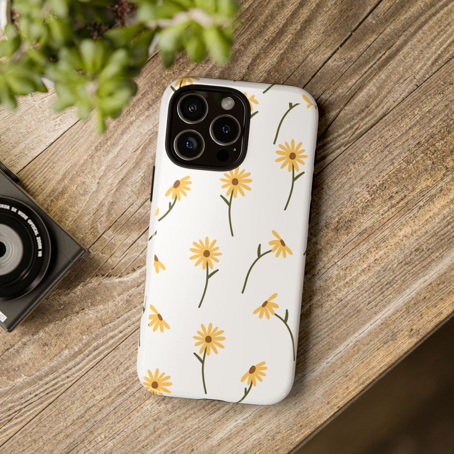 Sunflower Floral Tough Phone Case - Minimal Daisy-Inspired Print, Simple Botanical Aesthetic, Compatible with iPhone, Galaxy, and Google