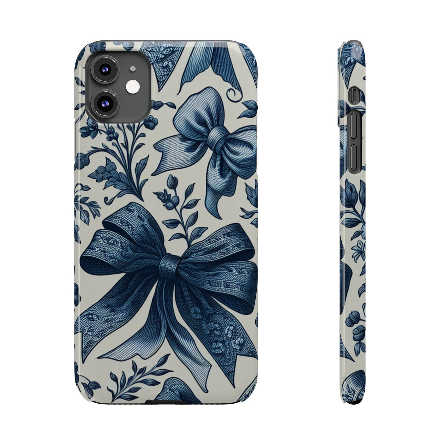 Elegant Floral Bow Slim Phone Case, Blue Flower Phone Cover, Gift for Her, Stylish Tech Accessory, Wedding Gift, Floral Design