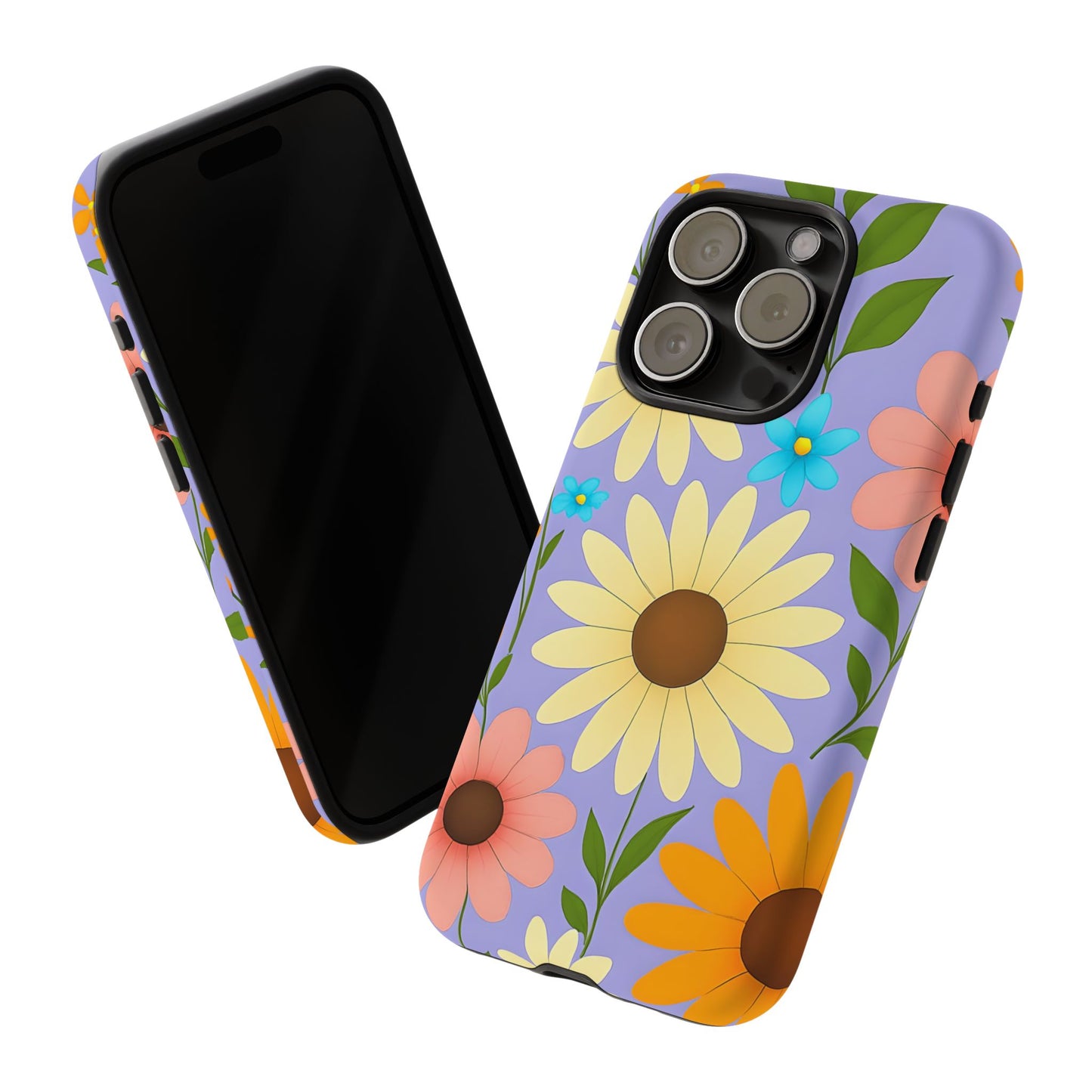 Minimal Daisy Flower Tough Phone Case - Retro Coquette Floral Print, Cute Soft Aesthetic, Compatible with iPhone, Galaxy, and Google Phones
