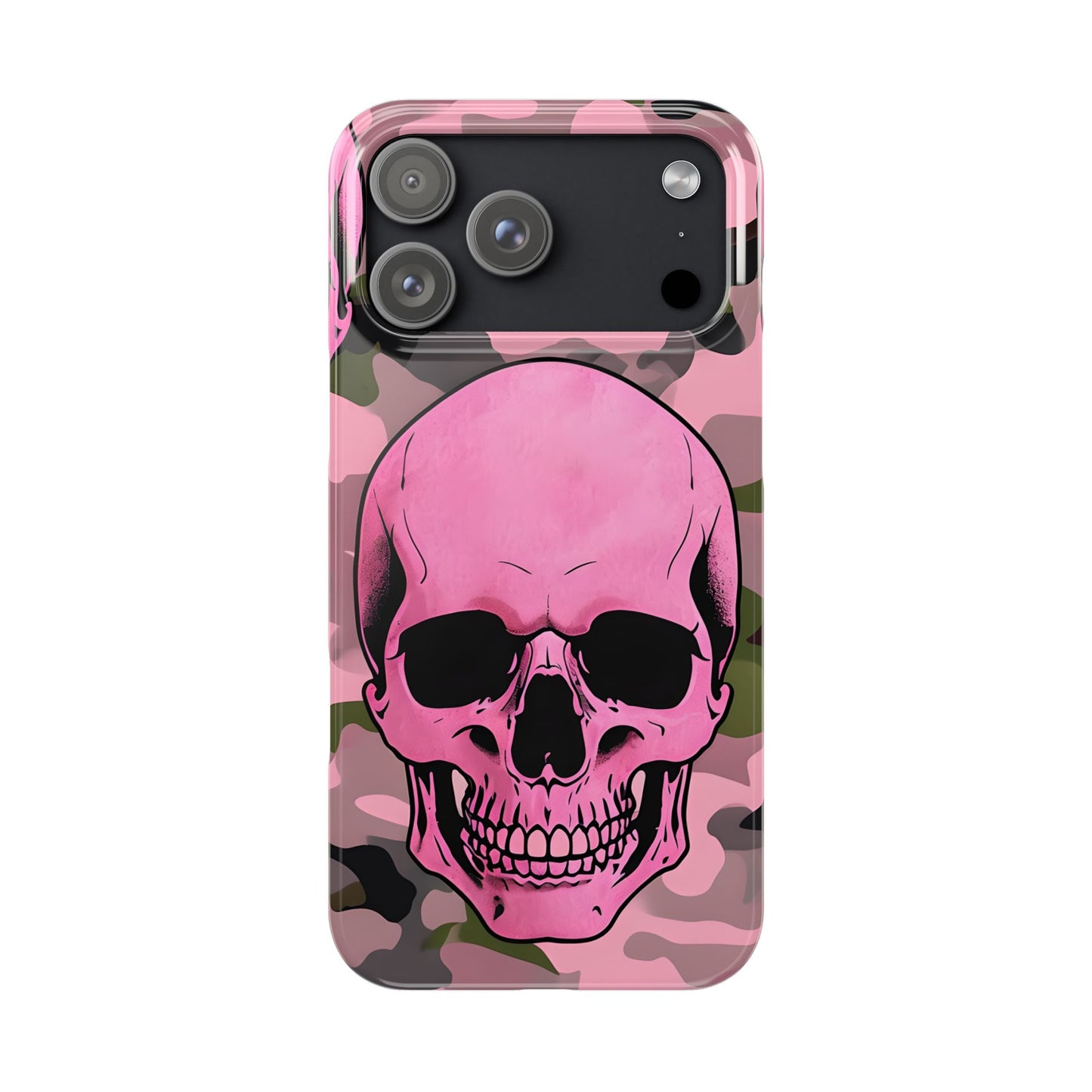 Pink Camo Skull Phone Case, Slim Case for iPhone, Edgy Phone Accessory, Unique Gift for Her, Trendy Tech Lover
