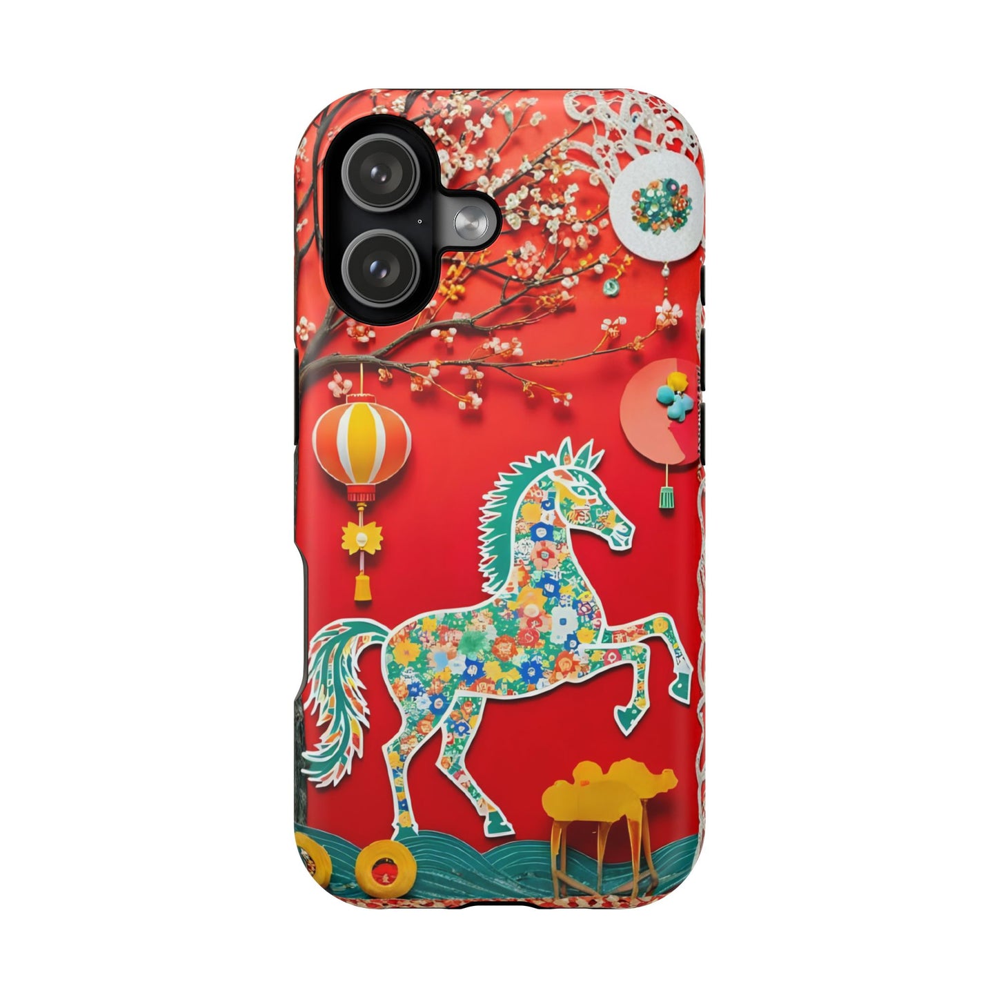 Year of the Horse Floral Art Magnetic Phone Case, Chinese Zodiac 2026 Design, compatible with iPhone 17 16 15 14 13
