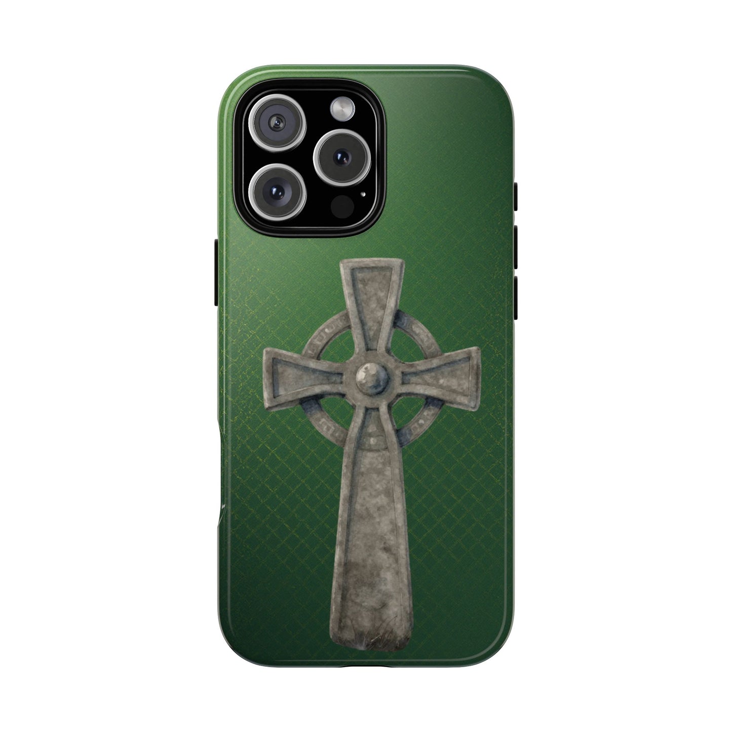 Stone Celtic Cross Tough Phone Case Emerald Irish Heritage Symbol Compatible with iPhone 17 16 15 14 13 Galaxy Google