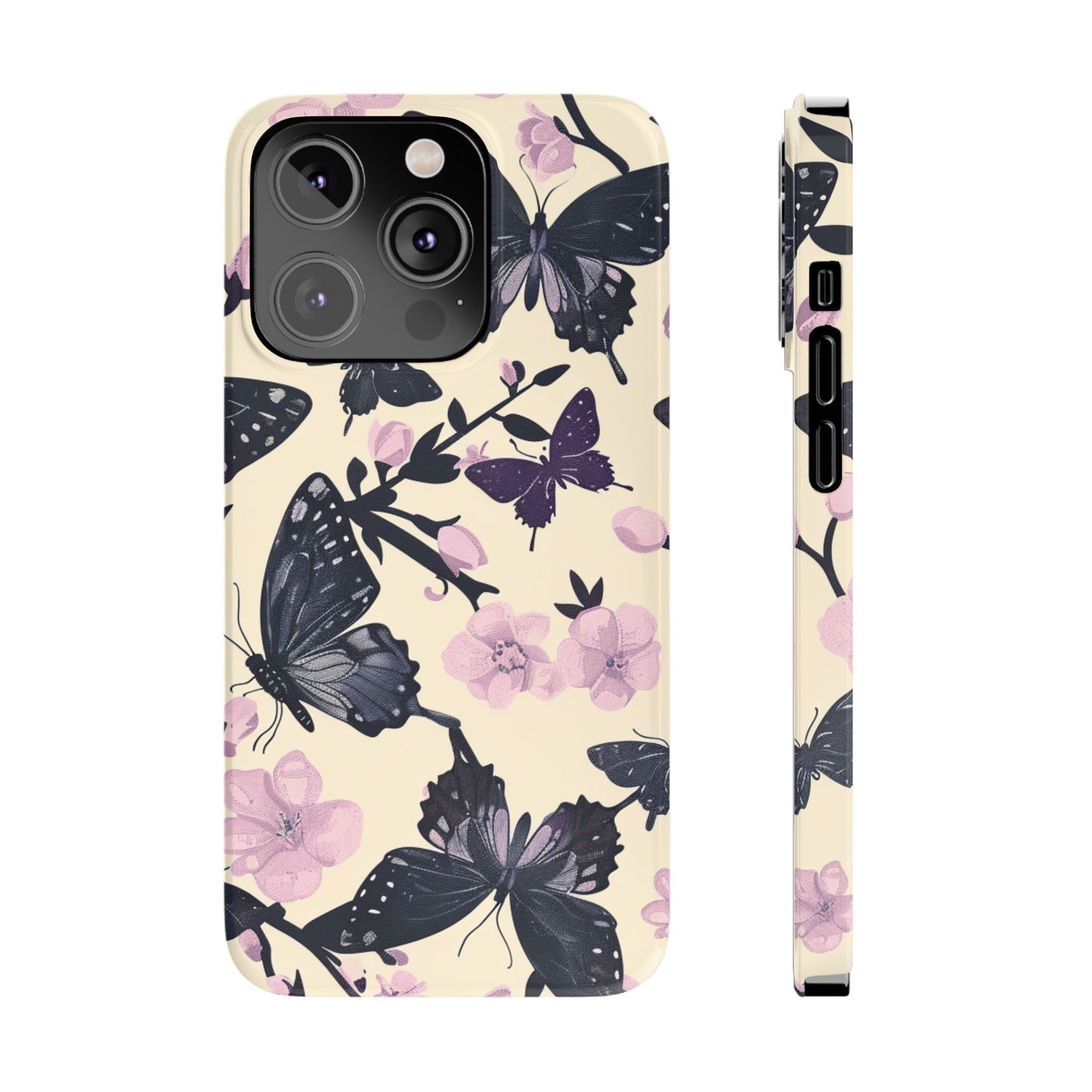 Butterfly Floral Slim Phone Cases, Elegant Butterfly Design, Nature Lover Gift, Phone Accessory, Stylish Cases for Women